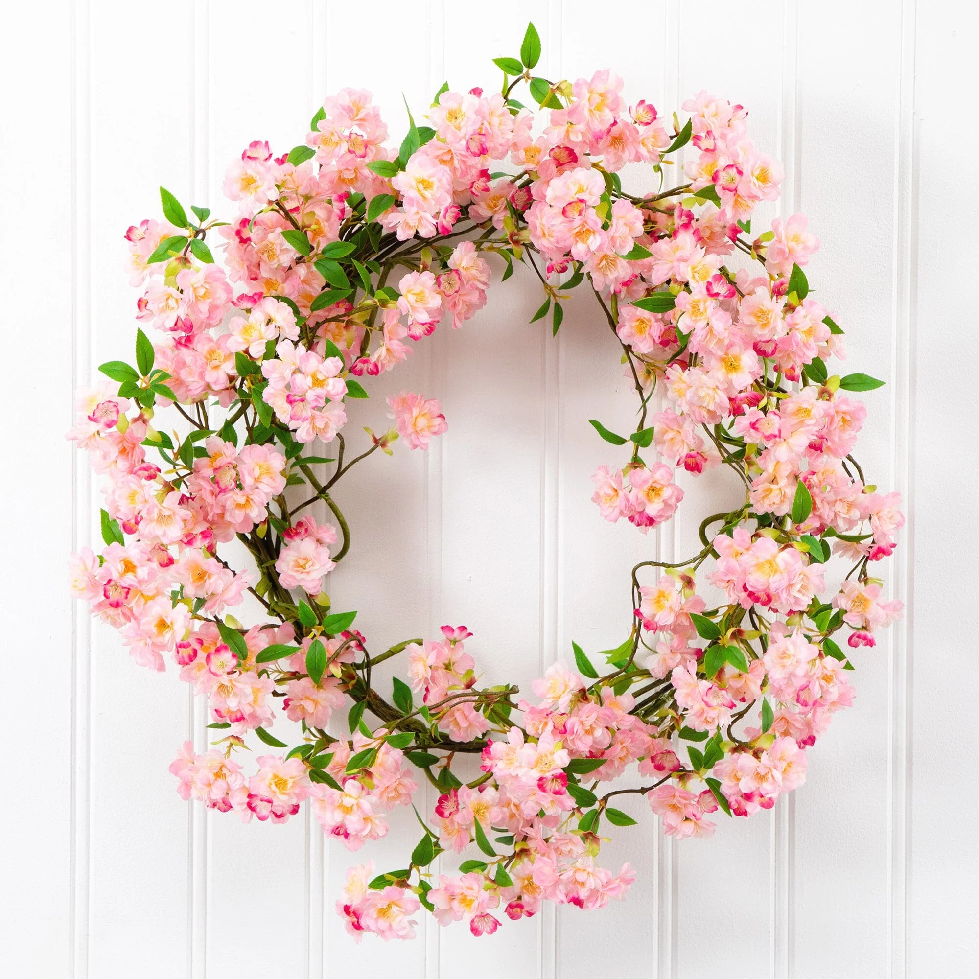 30” Artificial Pink Cherry Blossom Wreath - Image 7