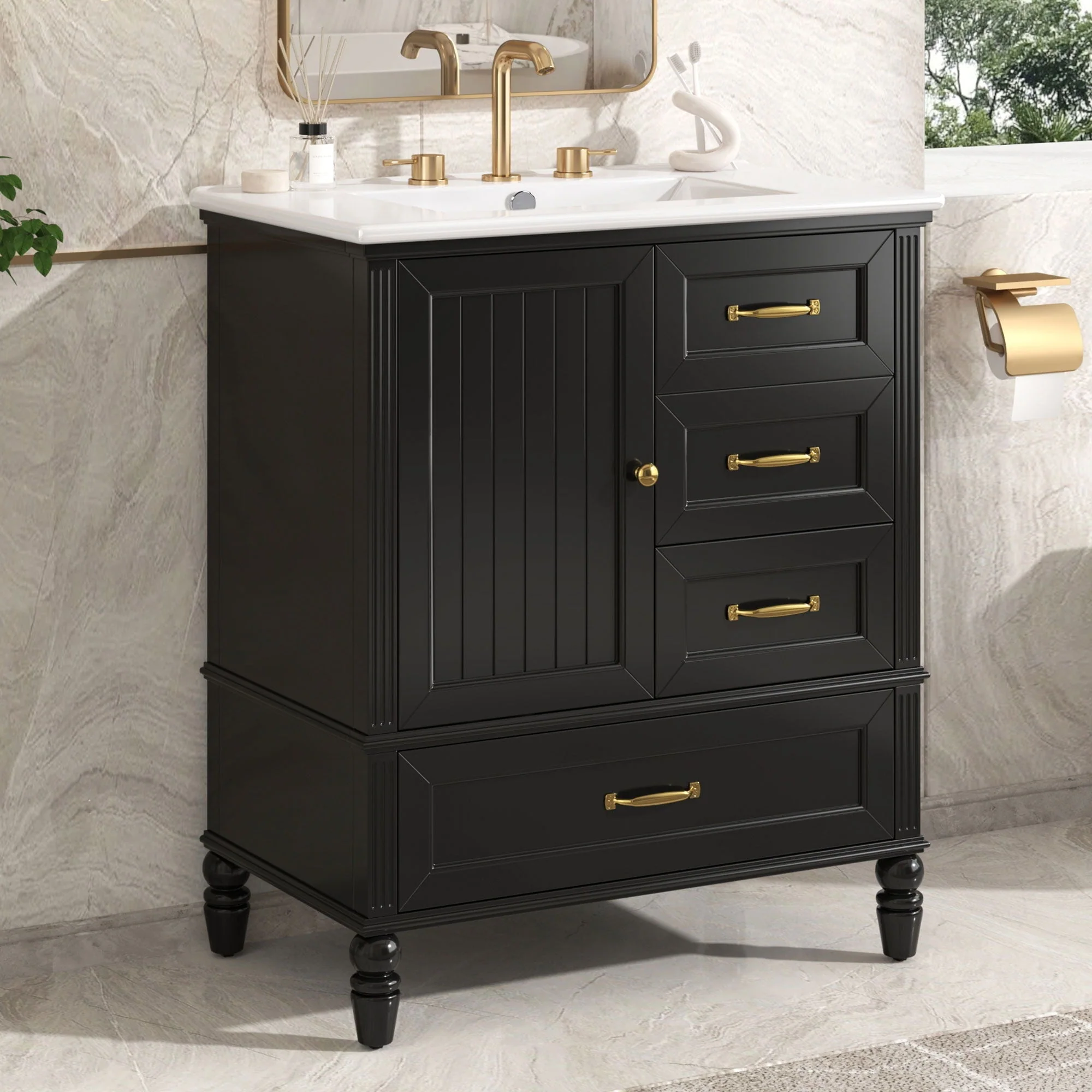 30" Bathroom Vanity With Sink, 3 Drawers, Adjustable Feet - Image 3