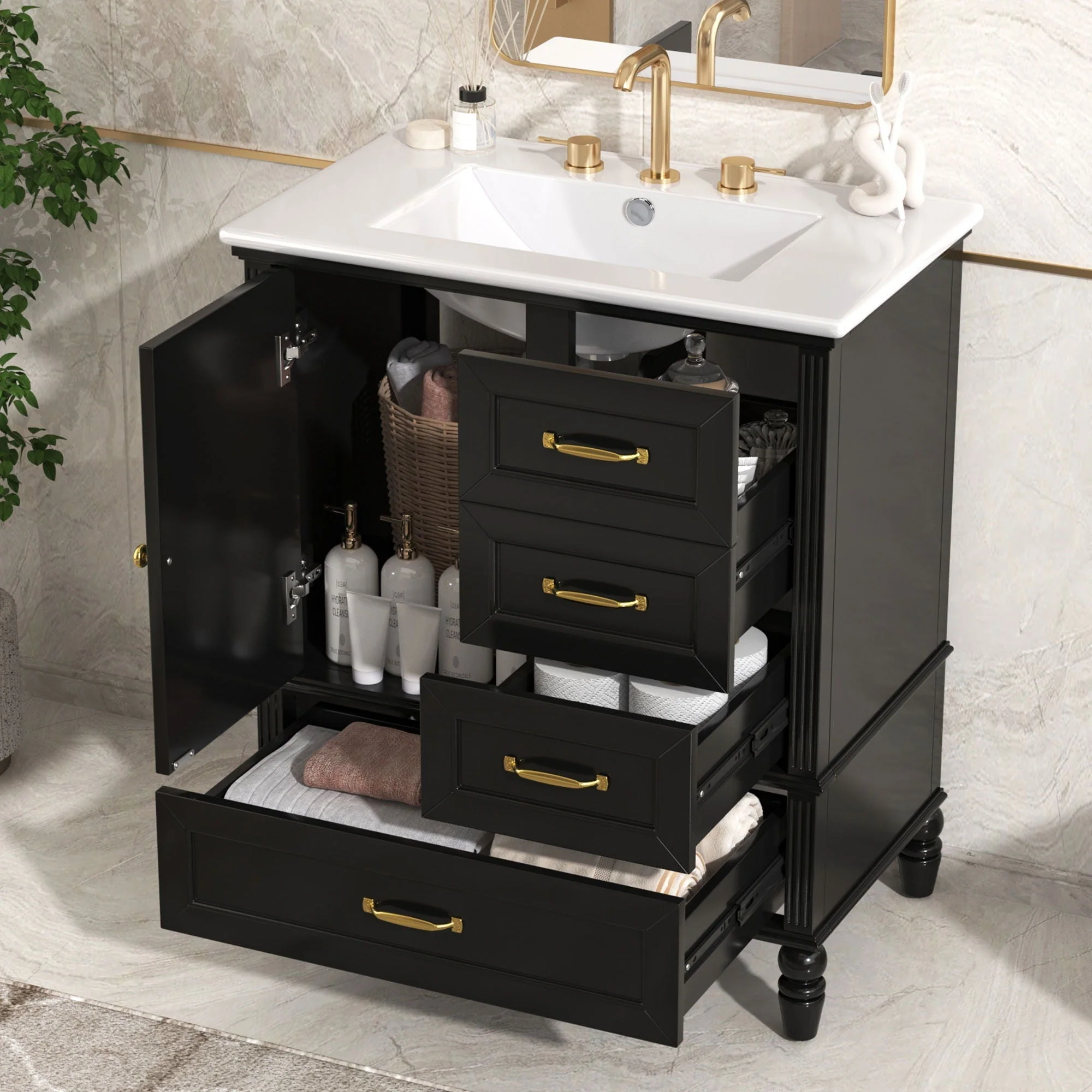 30" Bathroom Vanity With Sink, 3 Drawers, Adjustable Feet - Image 5