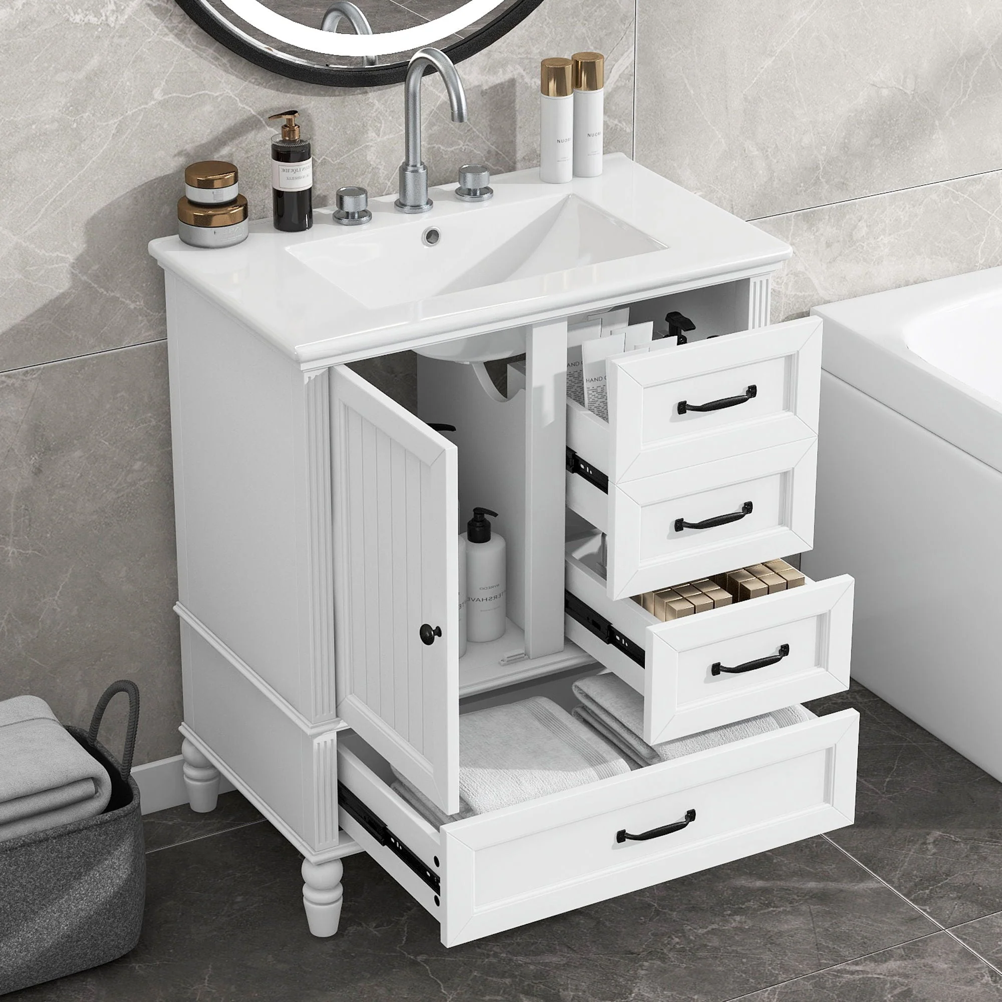 30" Bathroom Vanity With Sink, 3 Drawers, Adjustable Feet - Image 6