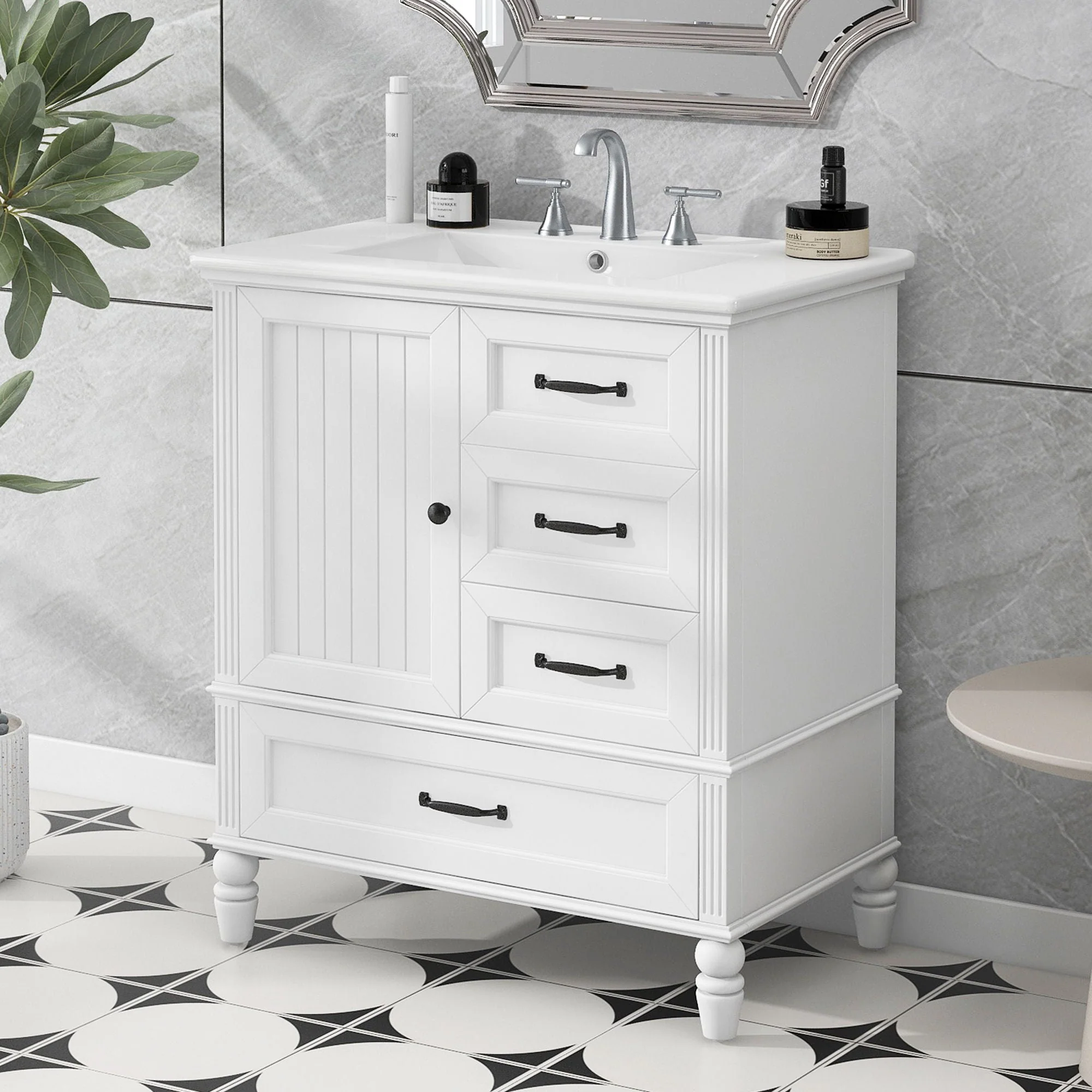 30" Bathroom Vanity With Sink, 3 Drawers, Adjustable Feet - Image 8