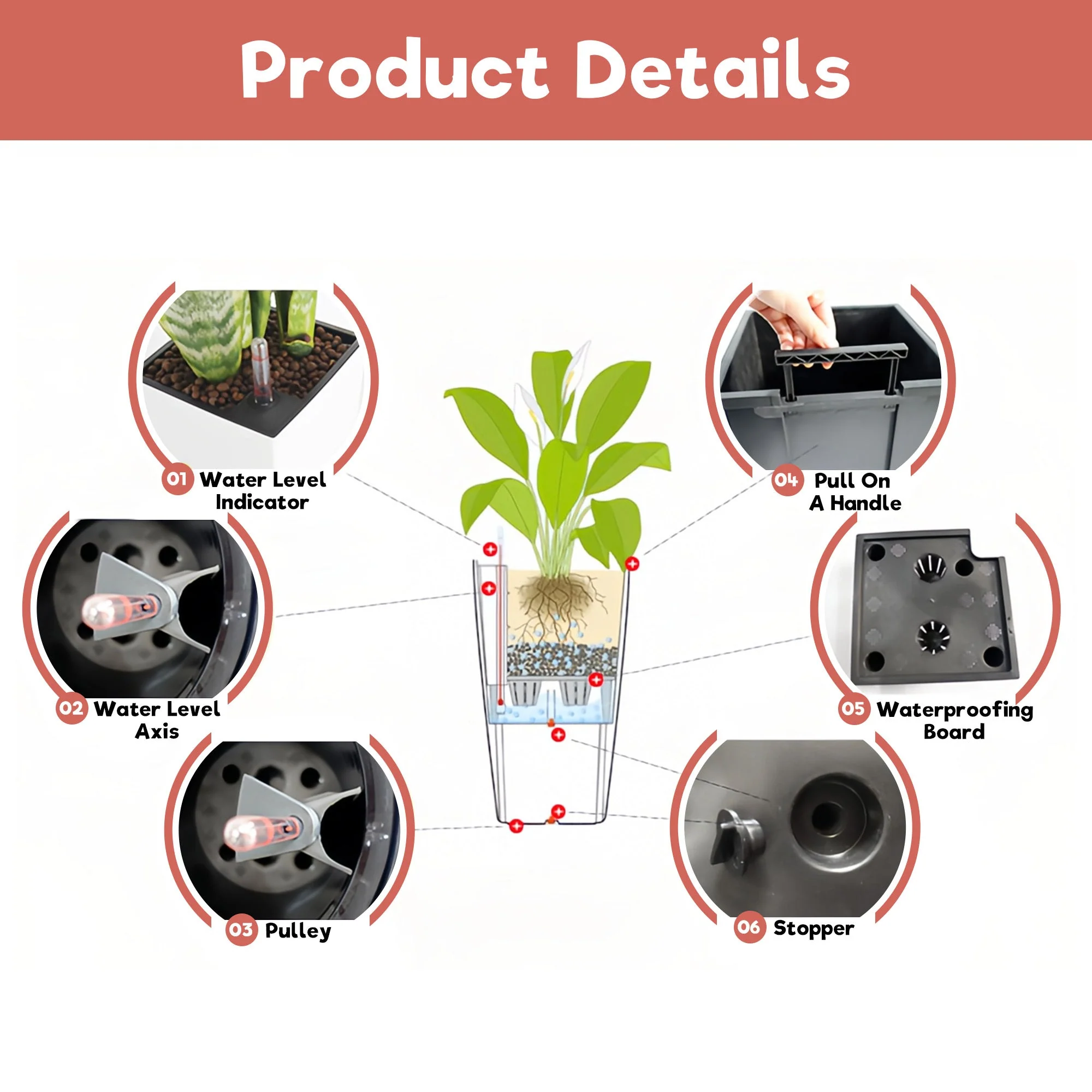 30 in Tall Large Flower Pot Planter with Self-Watering Drainage Holes - Image 5