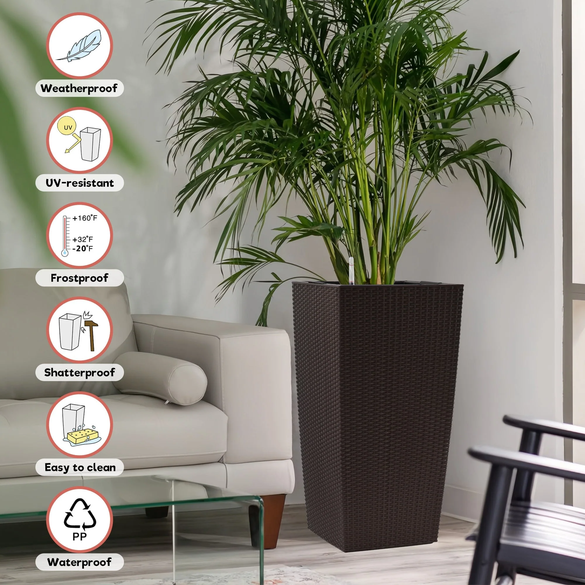 30 in Tall Large Flower Pot Planter with Self-Watering Drainage Holes - Image 7