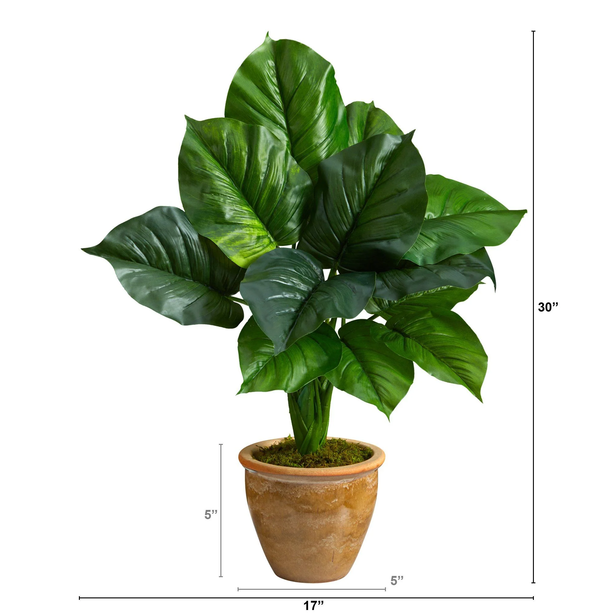 30” Large Philodendron Leaf Artificial Plant in Decorative Planter - Image 2