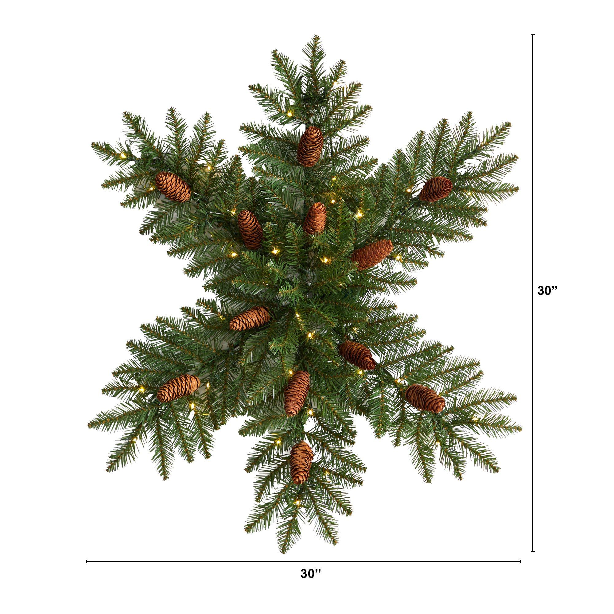 30” Pre-Lit Snowflake Artificial Dunhill Fir Wreath with Pinecones and 40 LED Lights - Image 3