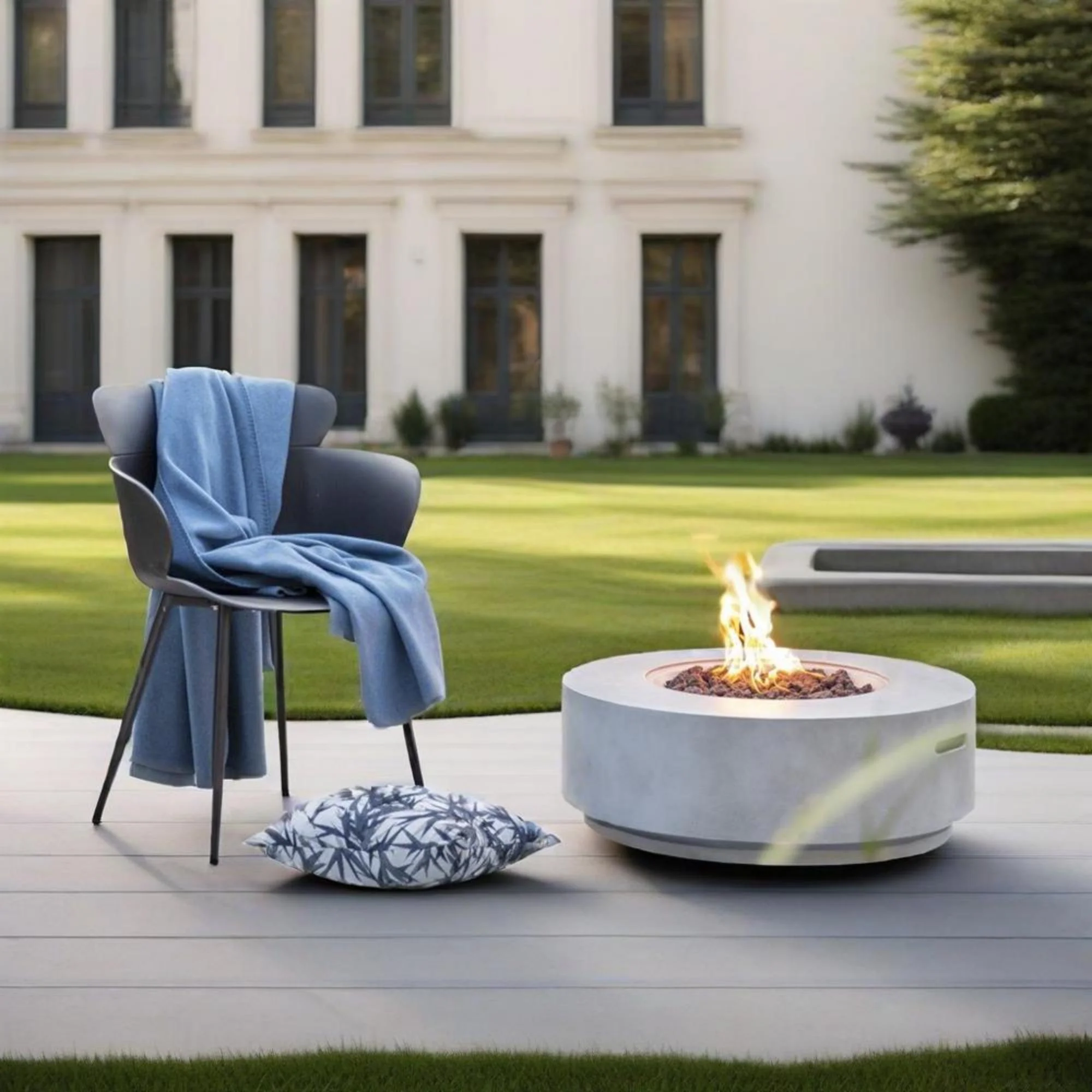 30" Propane Gas Fire Pit Table - Light Gray Concrete - Image 2