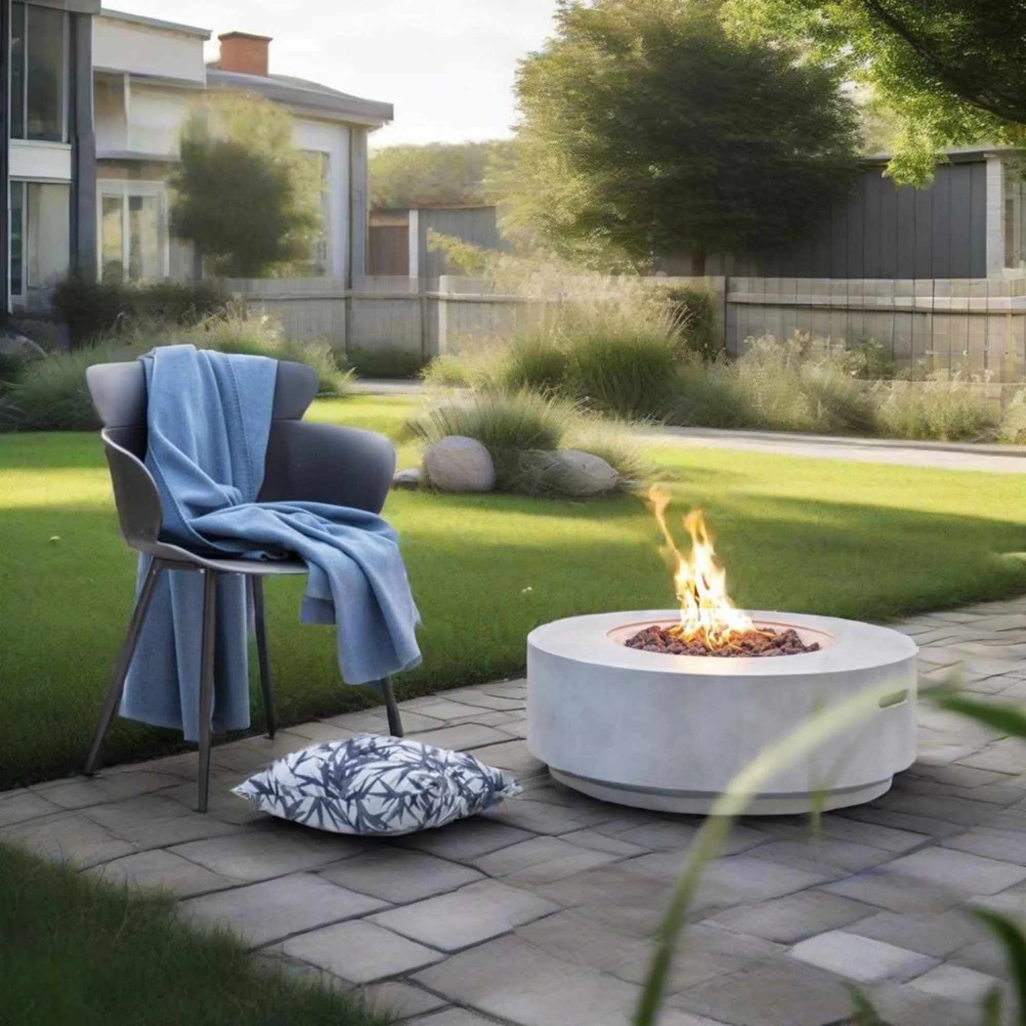 30" Propane Gas Fire Pit Table - Light Gray Concrete - Image 6