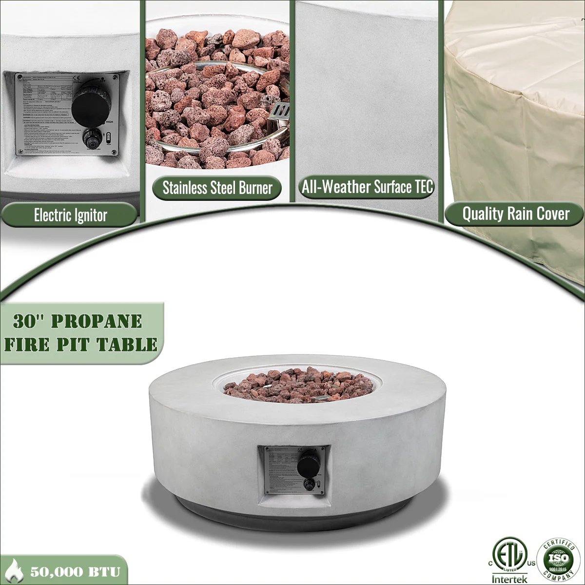 30" Propane Gas Fire Pit Table - Light Gray Concrete - Image 9