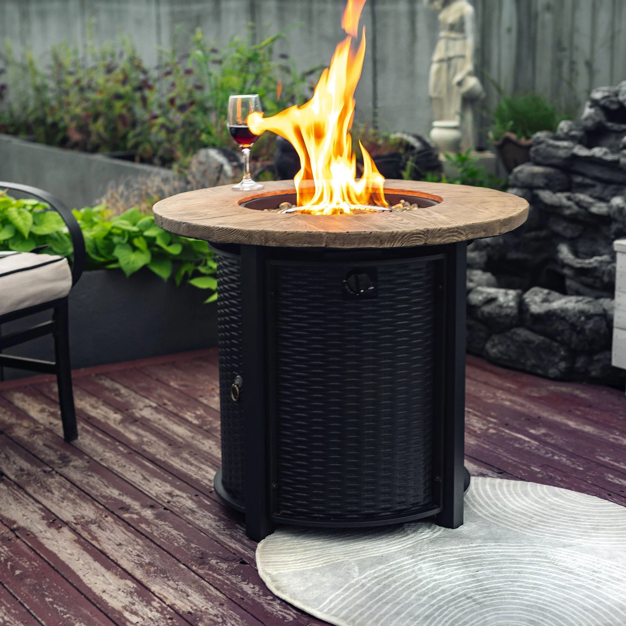 30' Propane Gas Fire Pit Table with Imitation Wood Grain Finish - Image 3