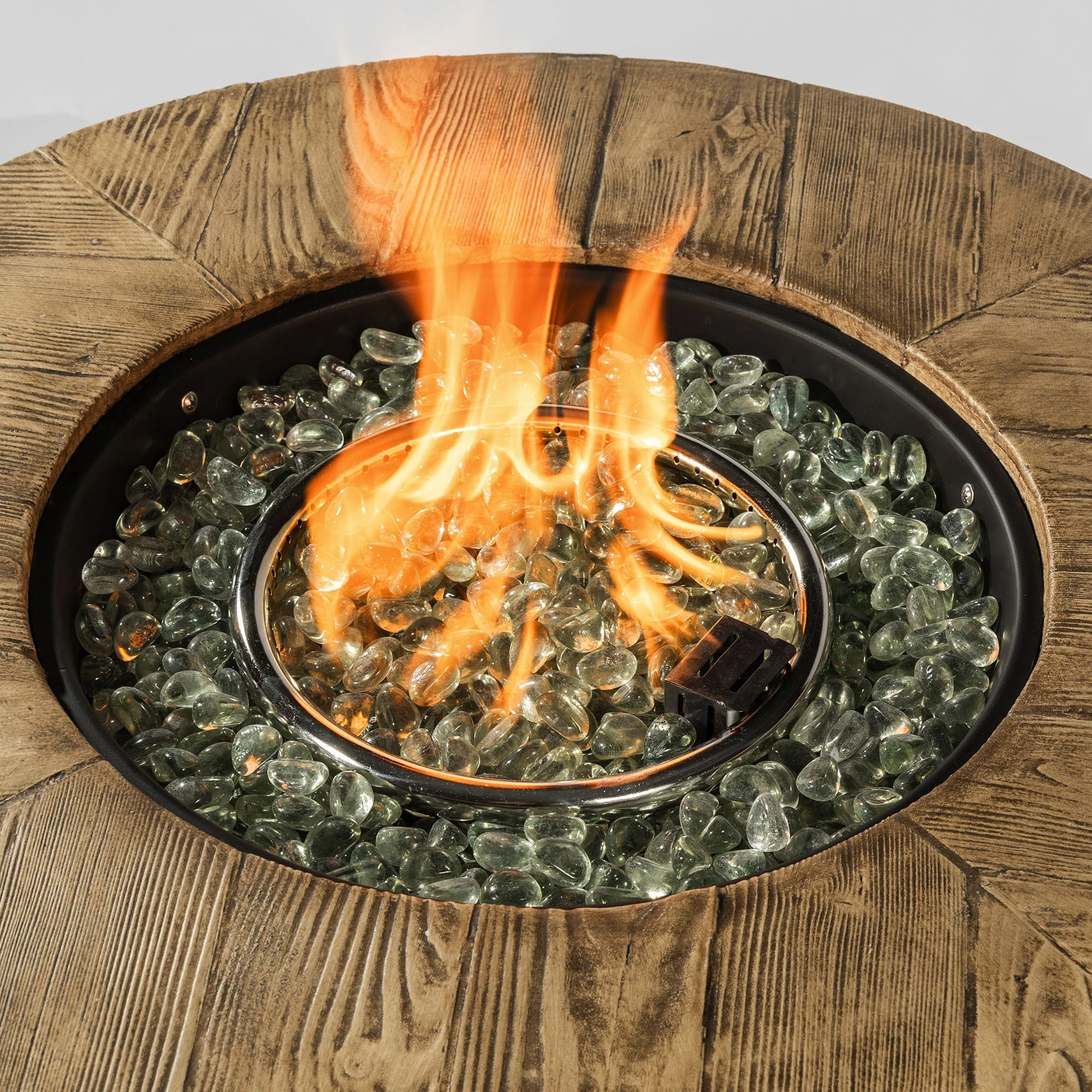 30' Propane Gas Fire Pit Table with Imitation Wood Grain Finish - Image 6