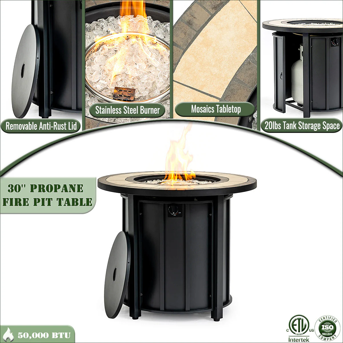 30" Propane Gas Fire Pit Table with Mosaic Ceramic Tabletop - Image 11