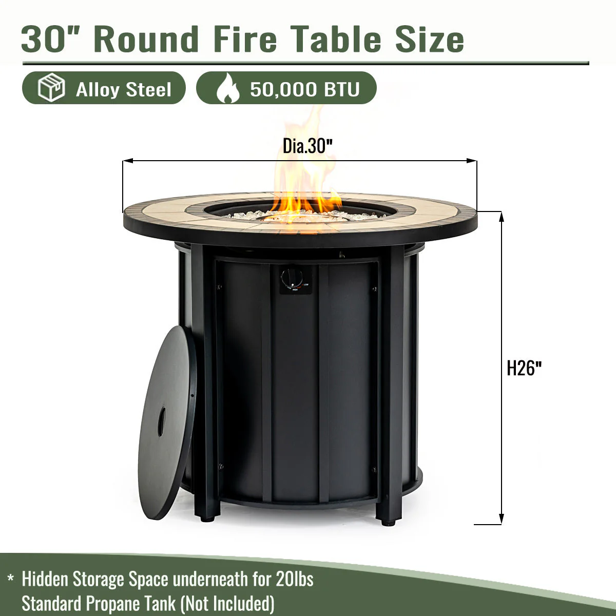 30" Propane Gas Fire Pit Table with Mosaic Ceramic Tabletop - Image 9