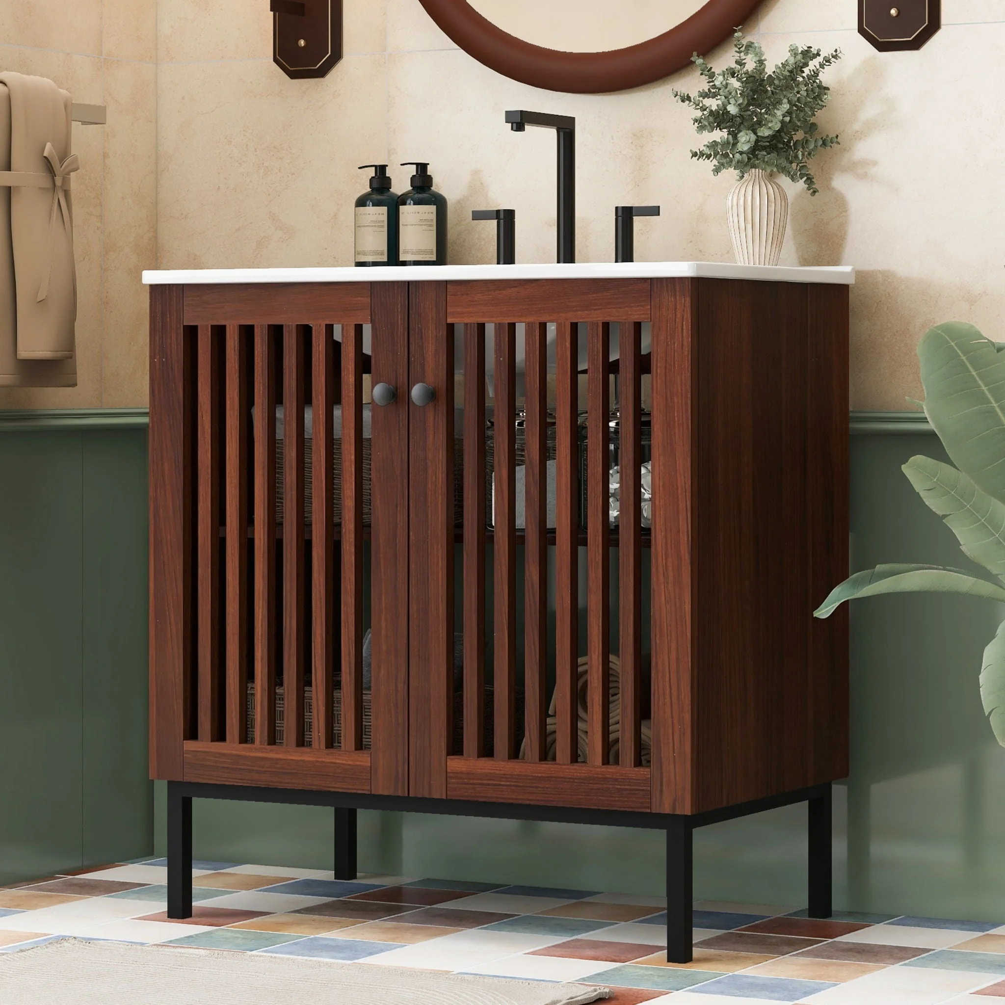 30" Vintage Bathroom Vanity With Ceramic Sink - Image 2