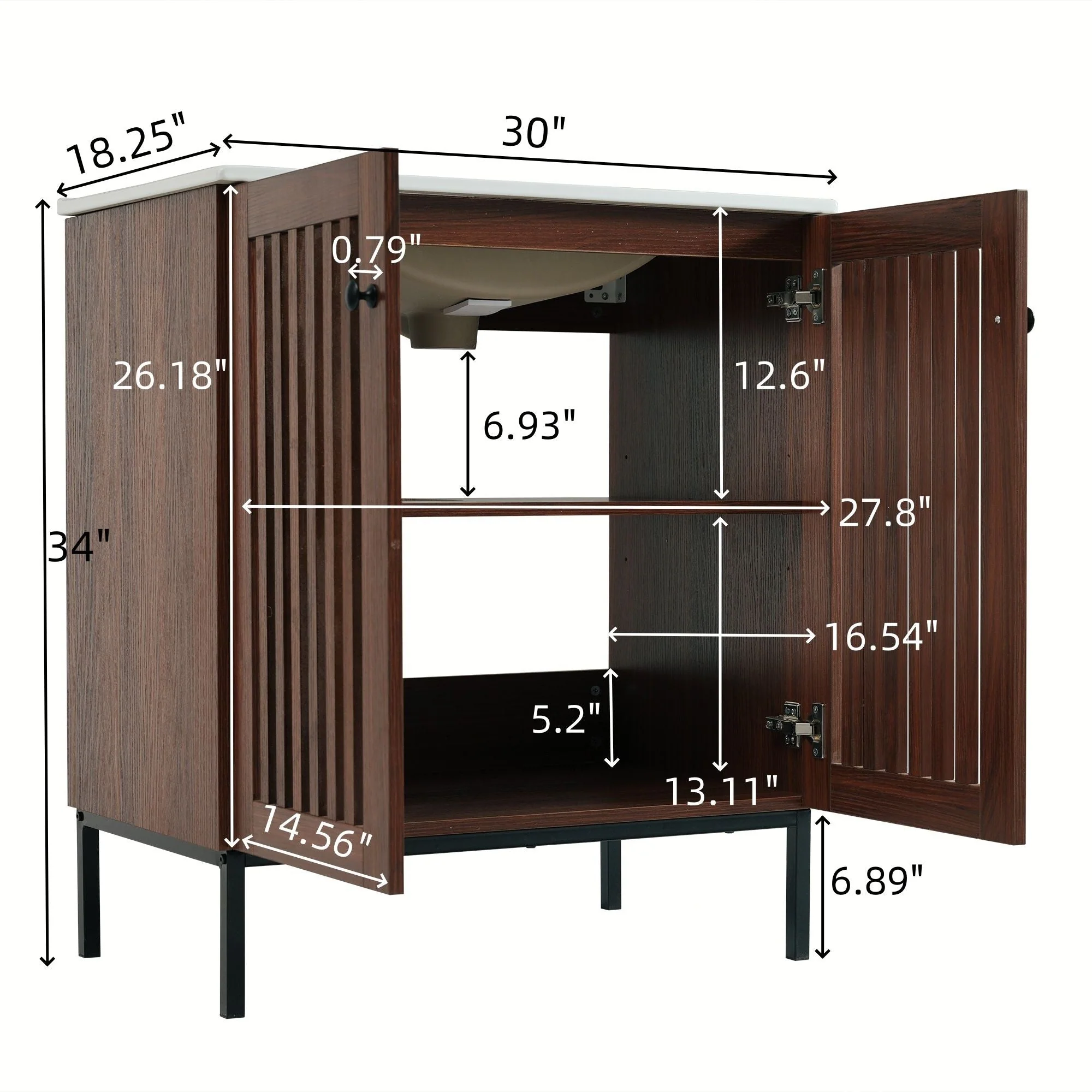 30" Vintage Bathroom Vanity With Ceramic Sink - Image 3