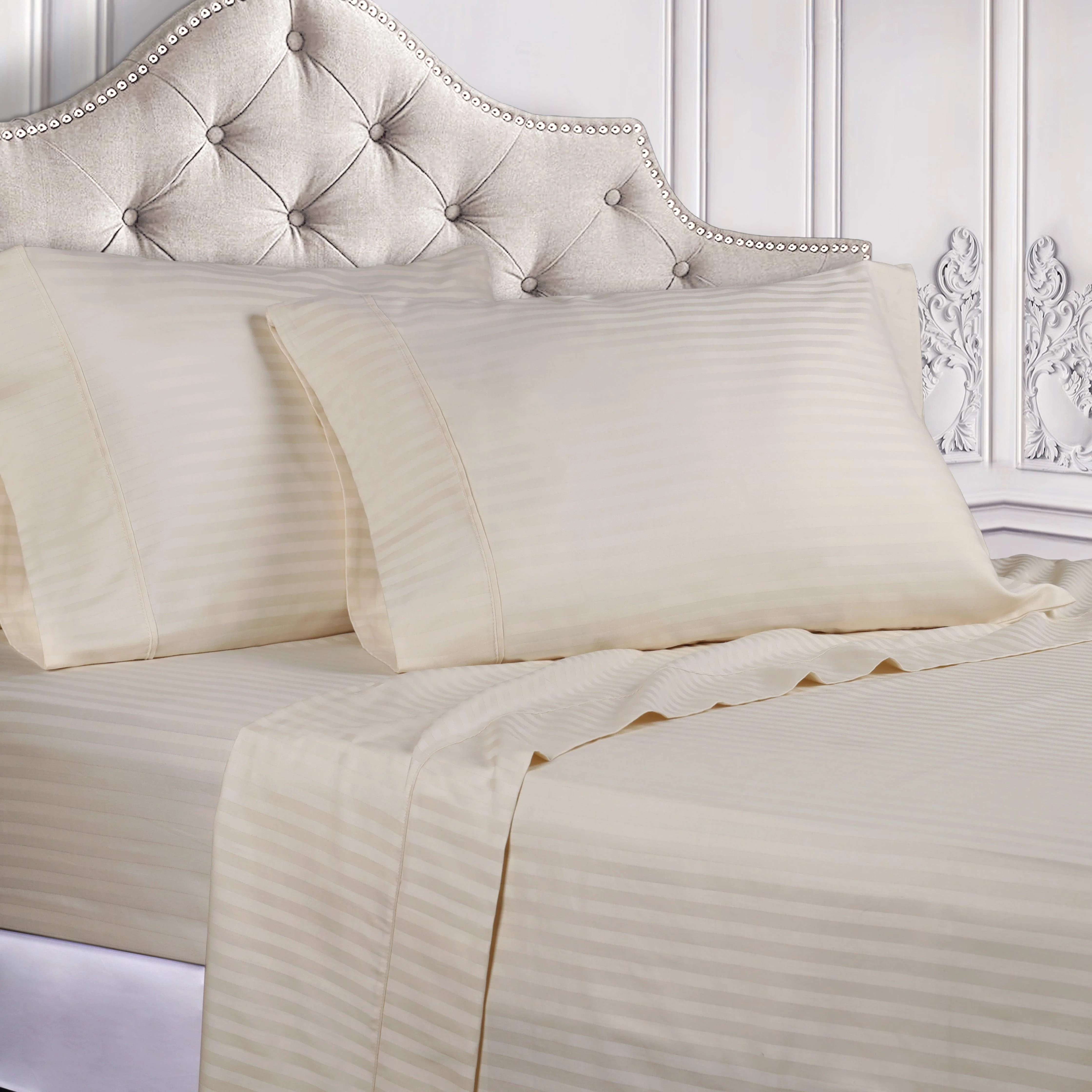 300 Thread Count Egyptian Cotton Sateen Stripe Bed Sheet Set - Image 2