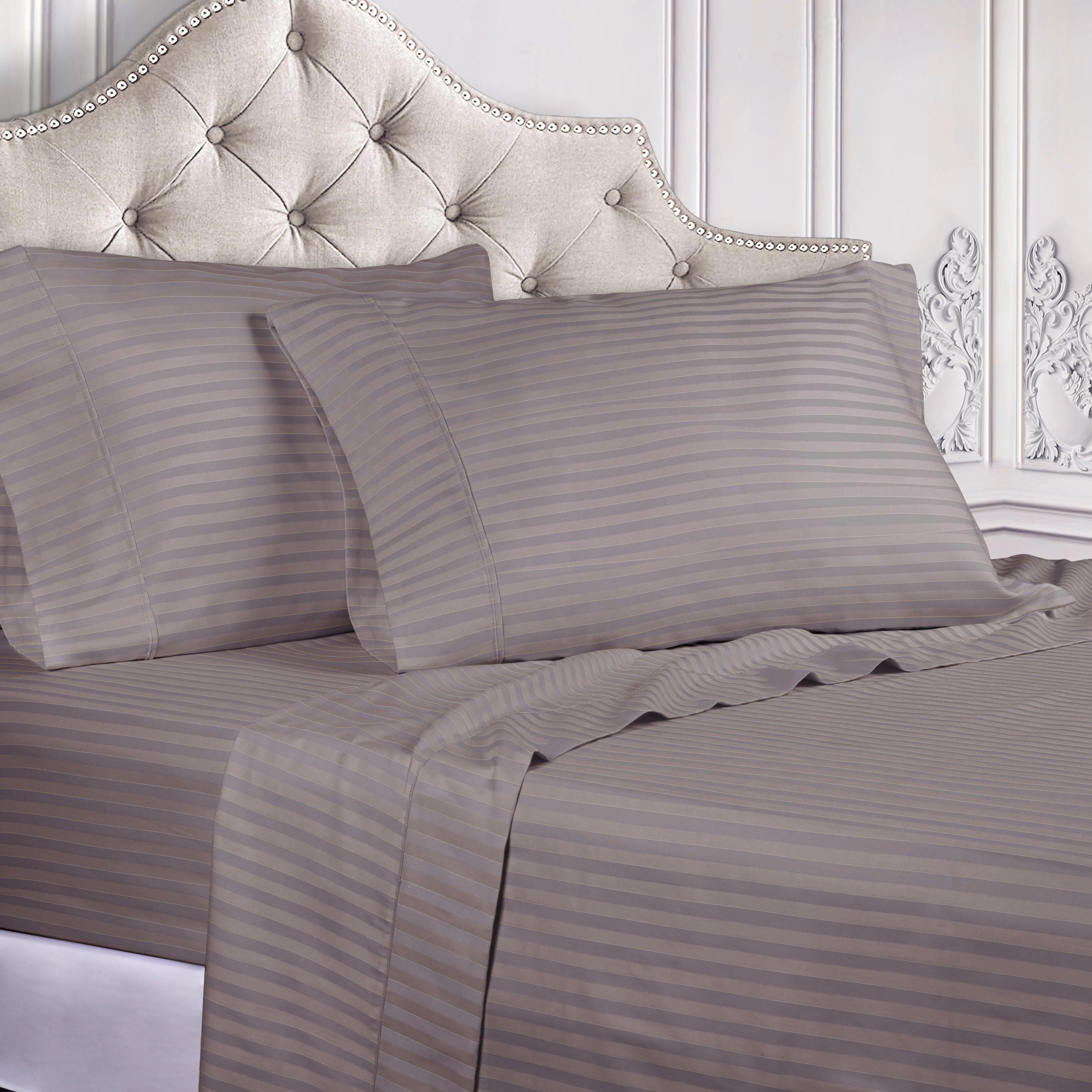 300 Thread Count Egyptian Cotton Sateen Stripe Bed Sheet Set - Image 3