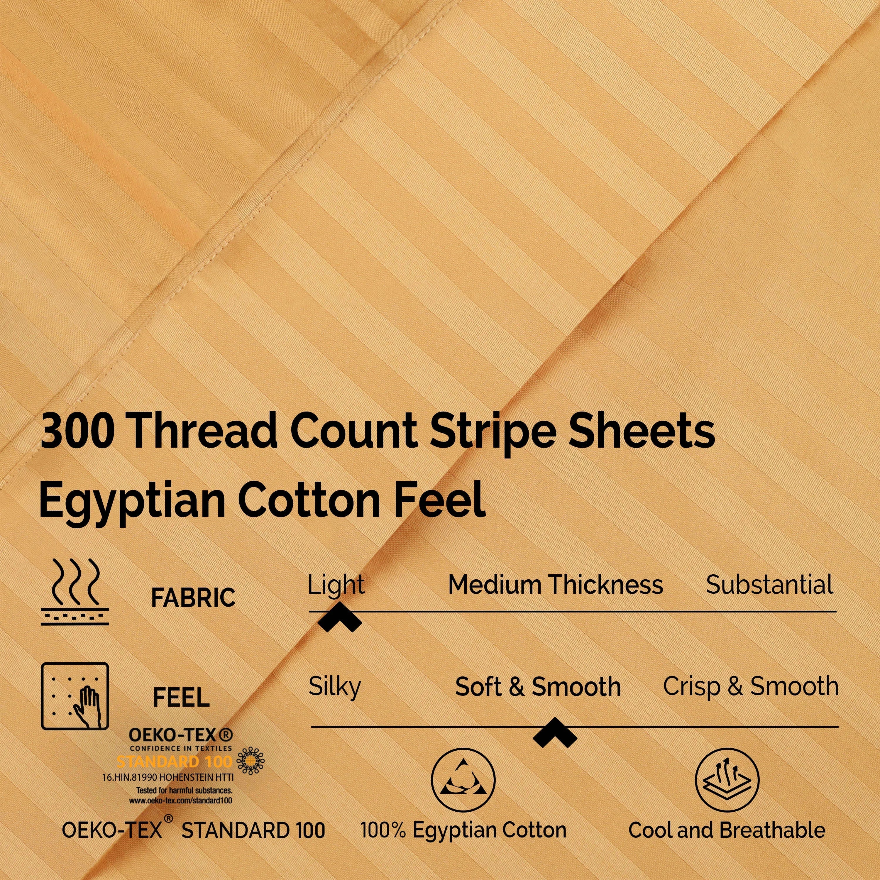 300 Thread Count Egyptian Cotton Sateen Stripe Bed Sheet Set - Image 49