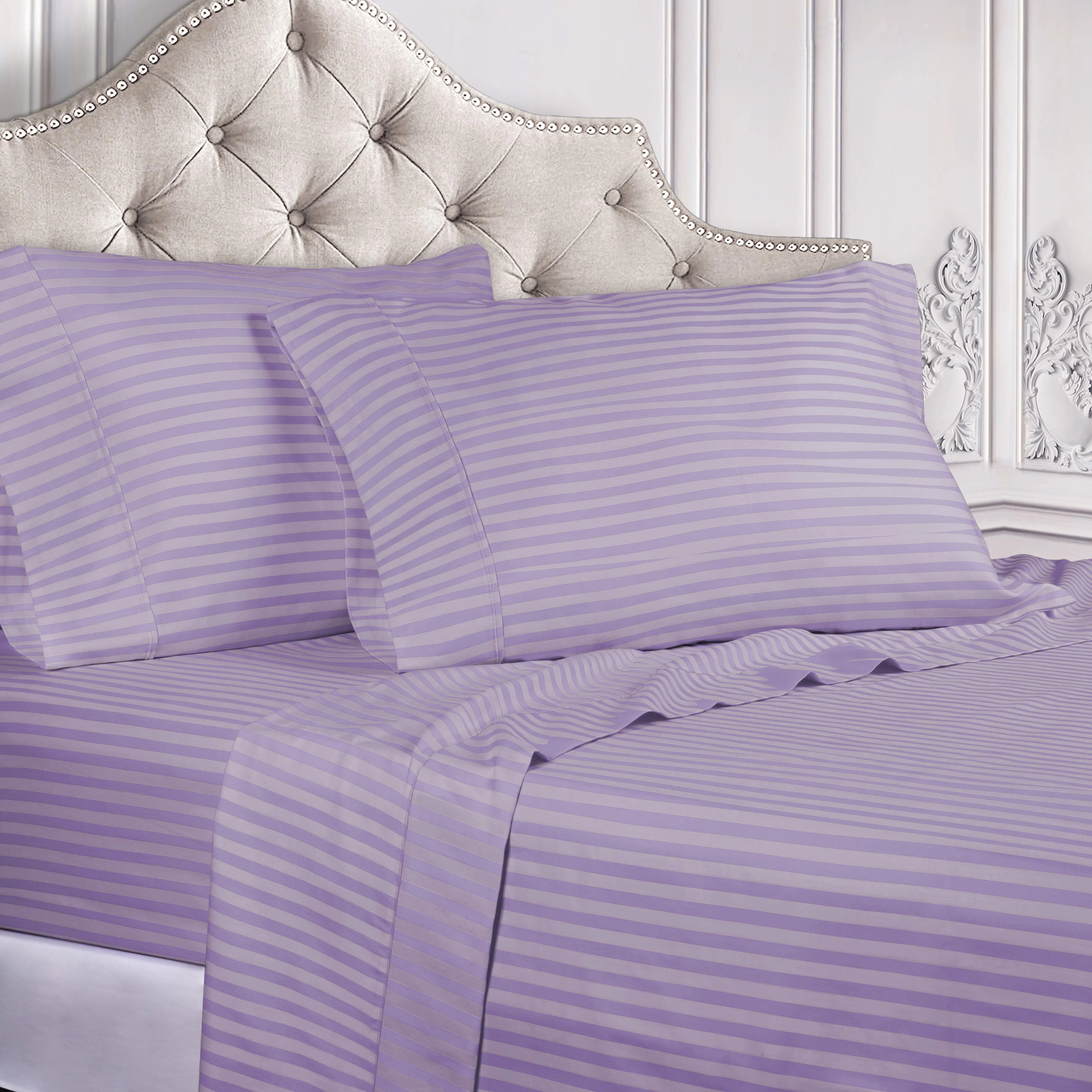300 Thread Count Egyptian Cotton Sateen Stripe Bed Sheet Set - Image 5