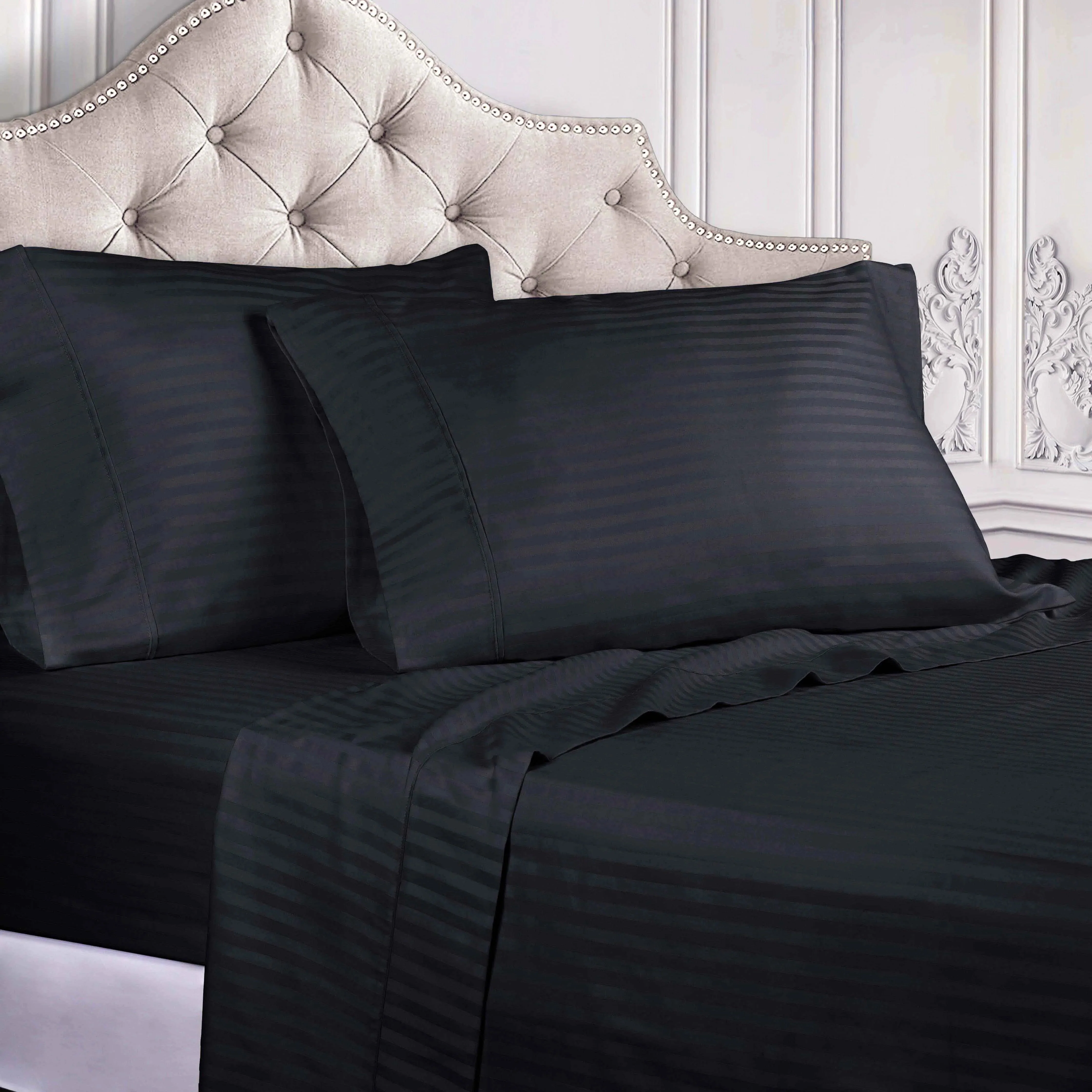 300 Thread Count Egyptian Cotton Sateen Stripe Bed Sheet Set - Image 6