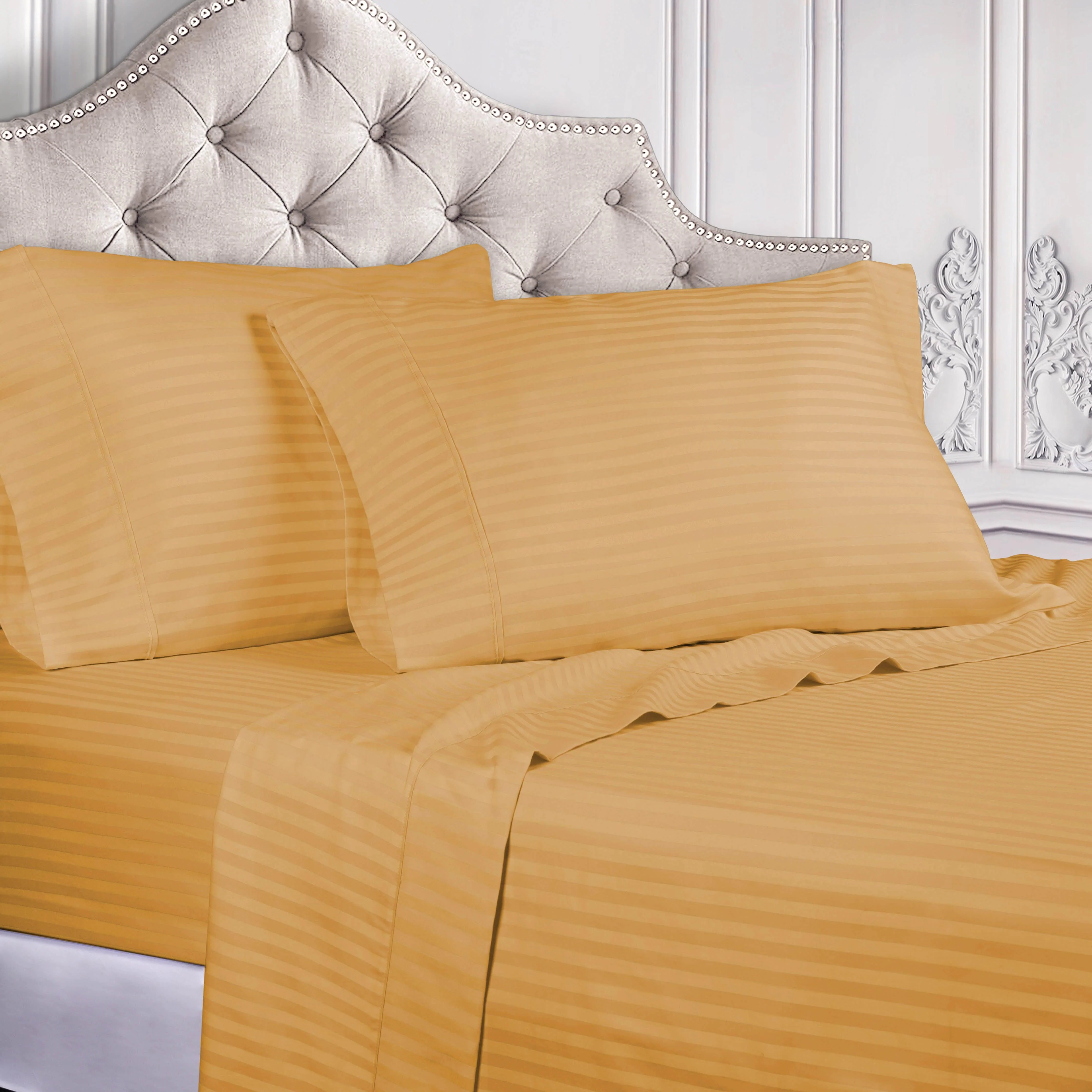 300 Thread Count Egyptian Cotton Sateen Stripe Bed Sheet Set - Image 7