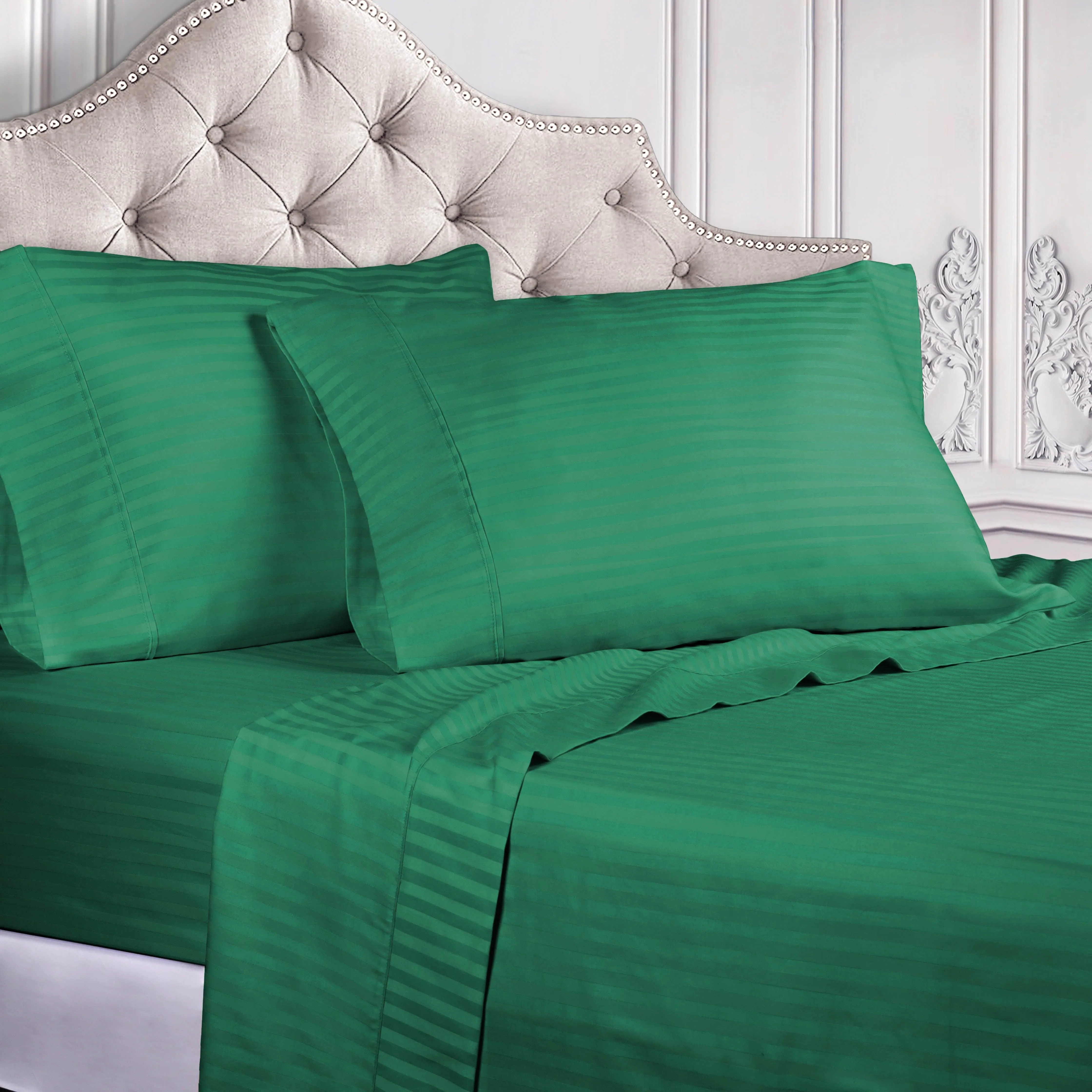300 Thread Count Egyptian Cotton Sateen Stripe Bed Sheet Set - Image 8