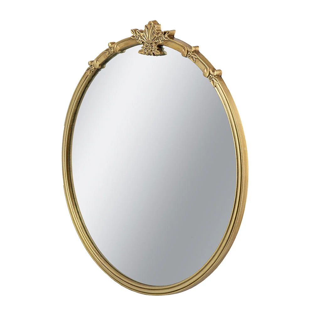 30x31" Round Wall Mirror with Gold Finish and Decorative Leaf Crest - Image 5