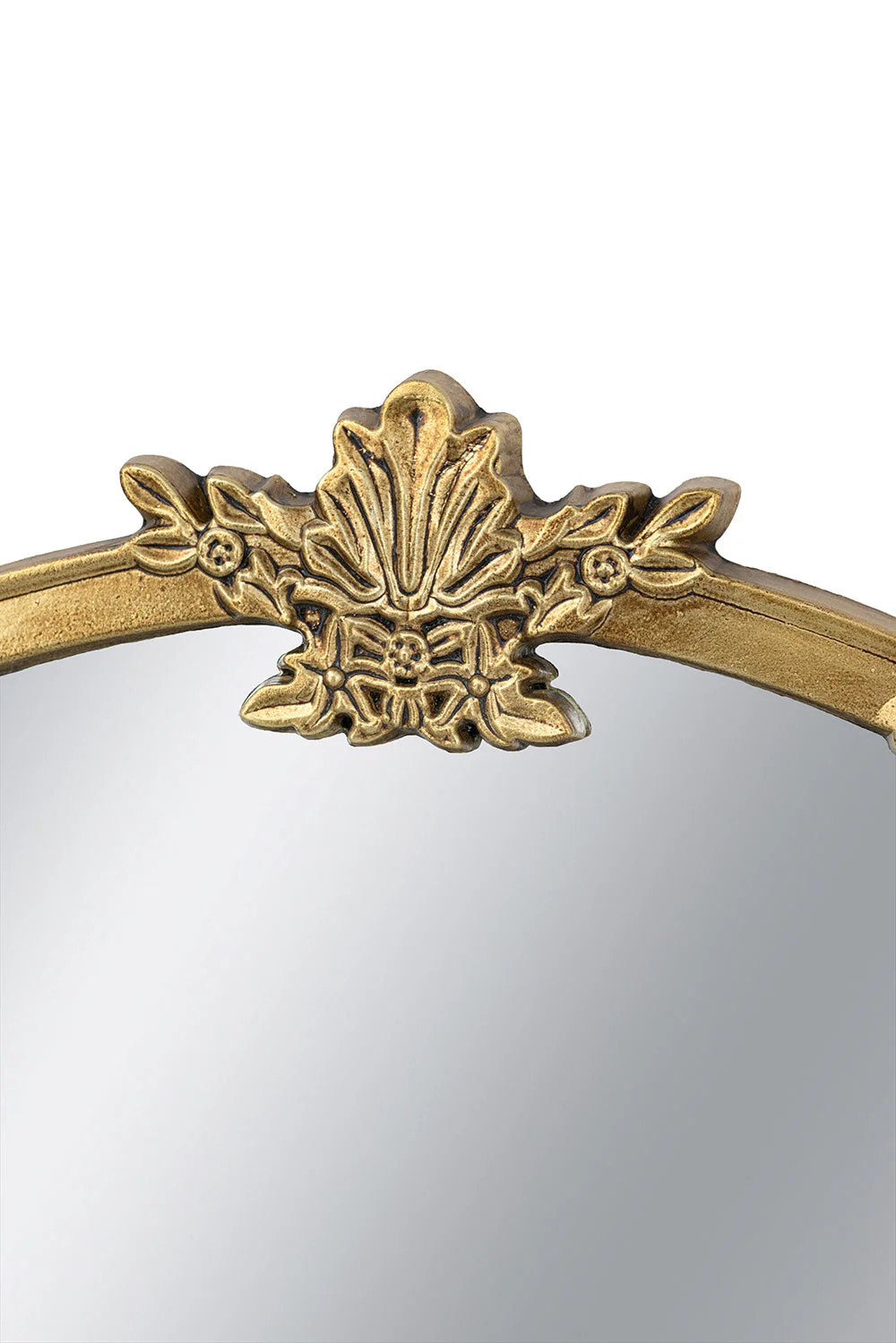 30x31" Round Wall Mirror with Gold Finish and Decorative Leaf Crest - Image 6