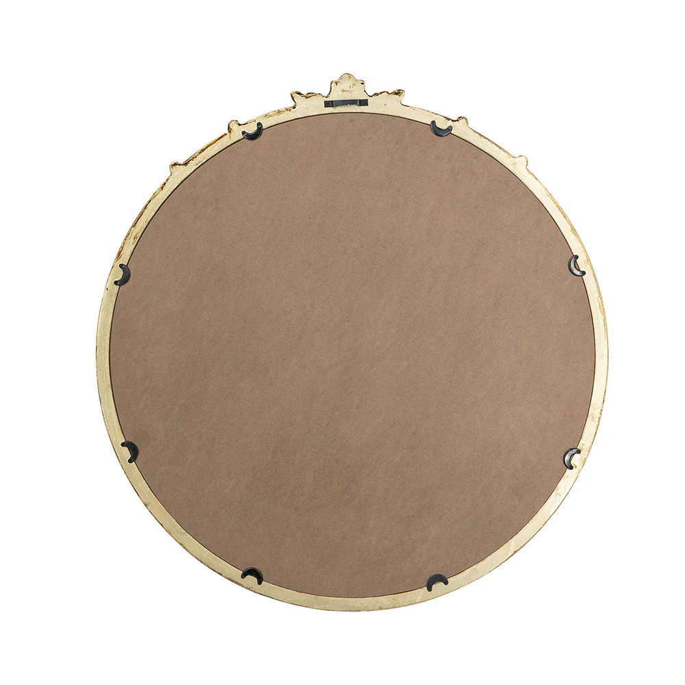 30x31" Round Wall Mirror with Gold Finish and Decorative Leaf Crest - Image 7