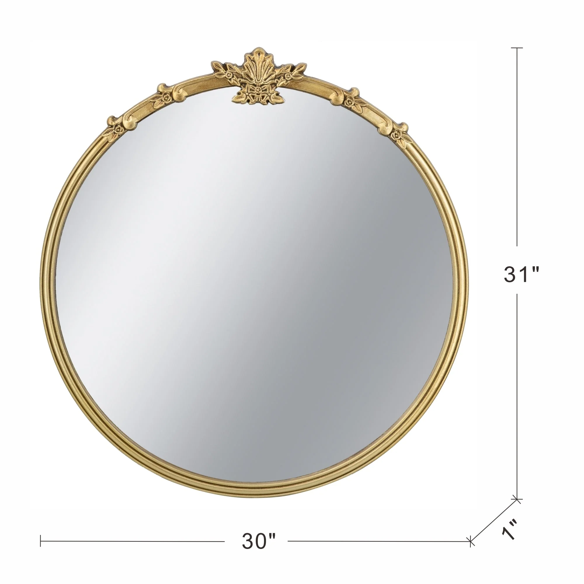 30x31" Round Wall Mirror with Gold Finish and Decorative Leaf Crest - Image 8