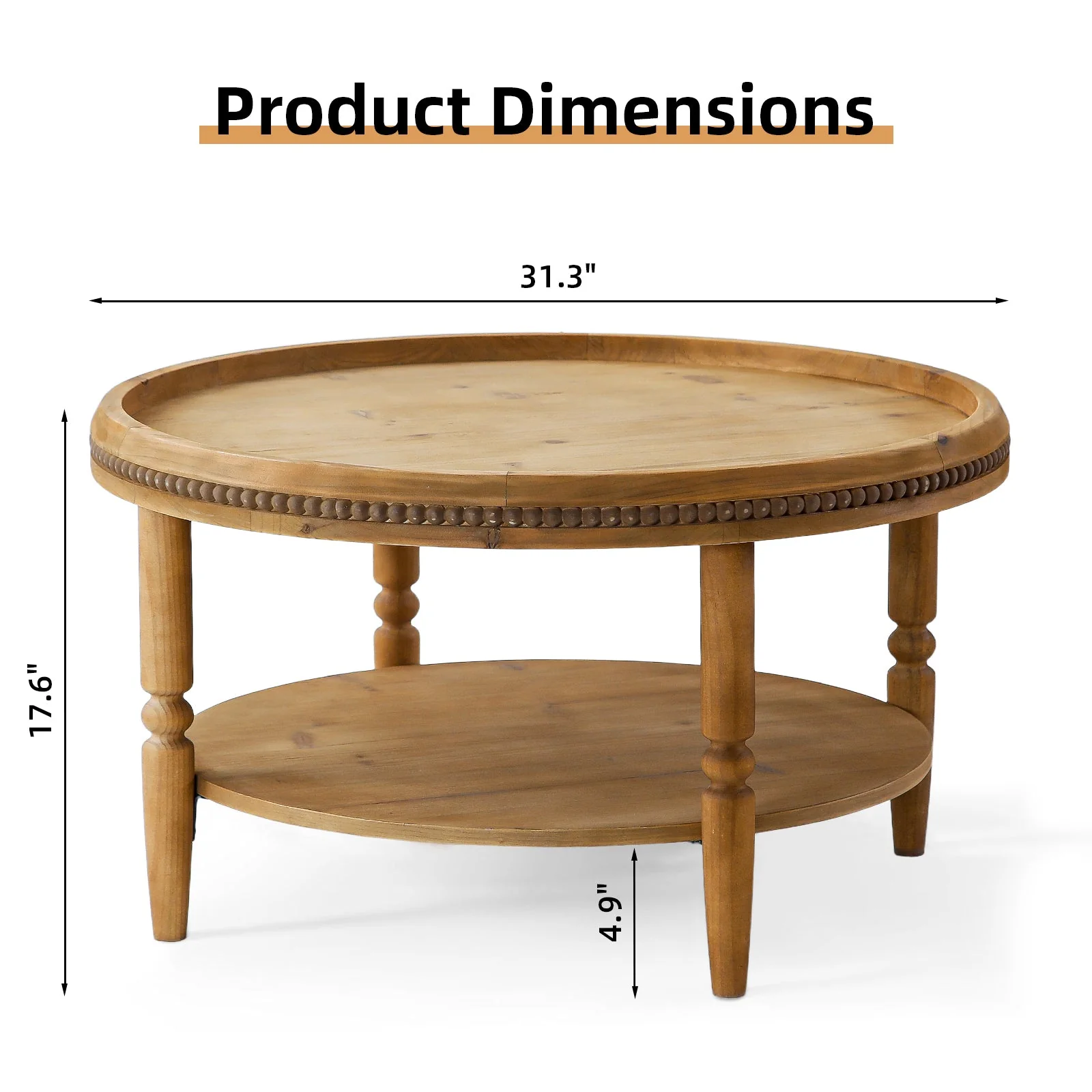 31.3' Round Boho Coffee Table with Storage Shelf - Image 2