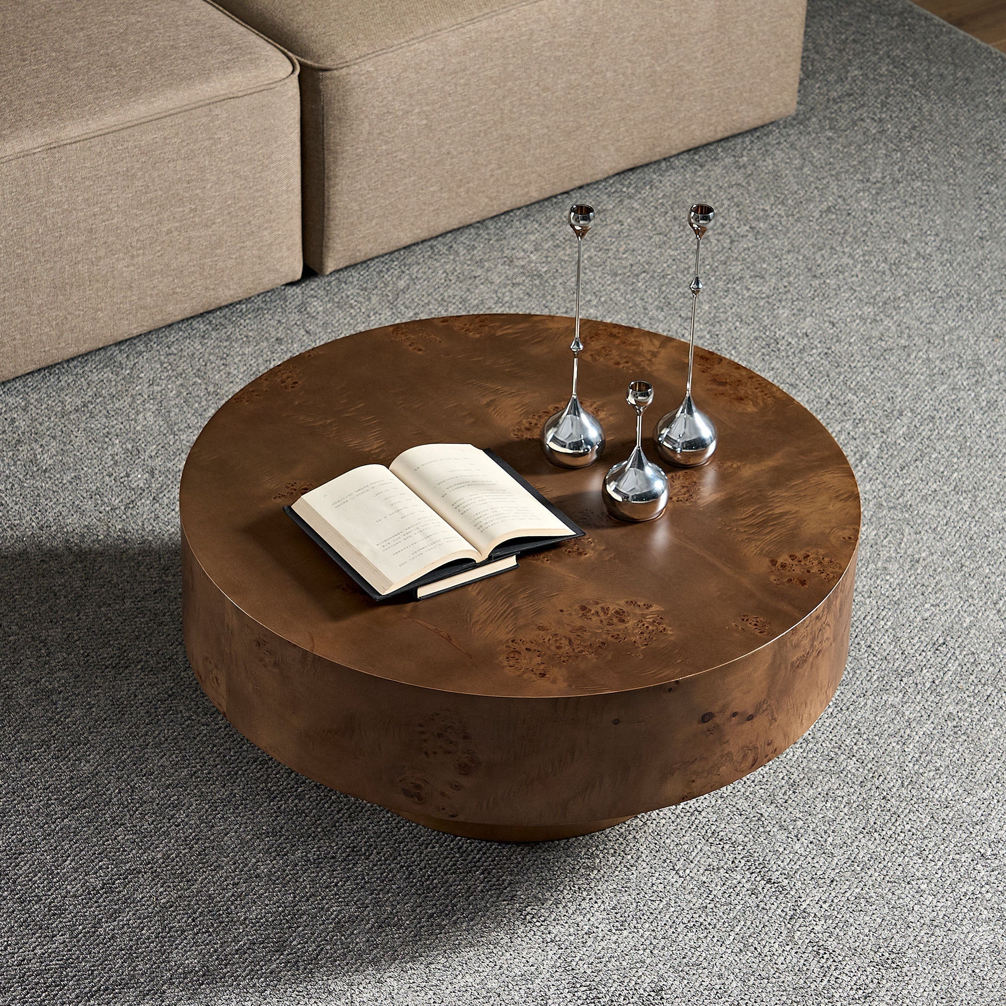 31.49'' Burl Wood Veneer Round Coffee Table - Image 13