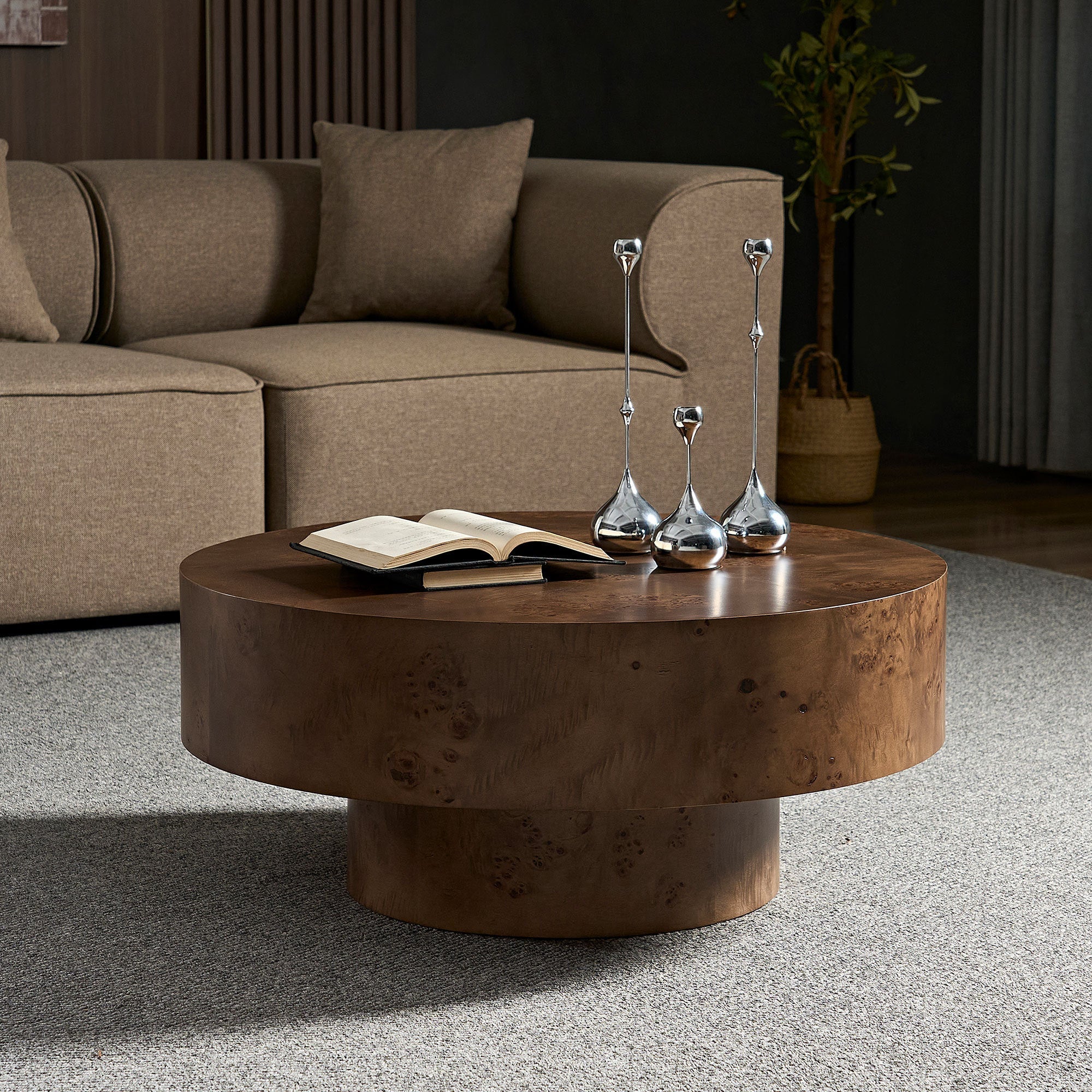 31.49'' Burl Wood Veneer Round Coffee Table - Image 2