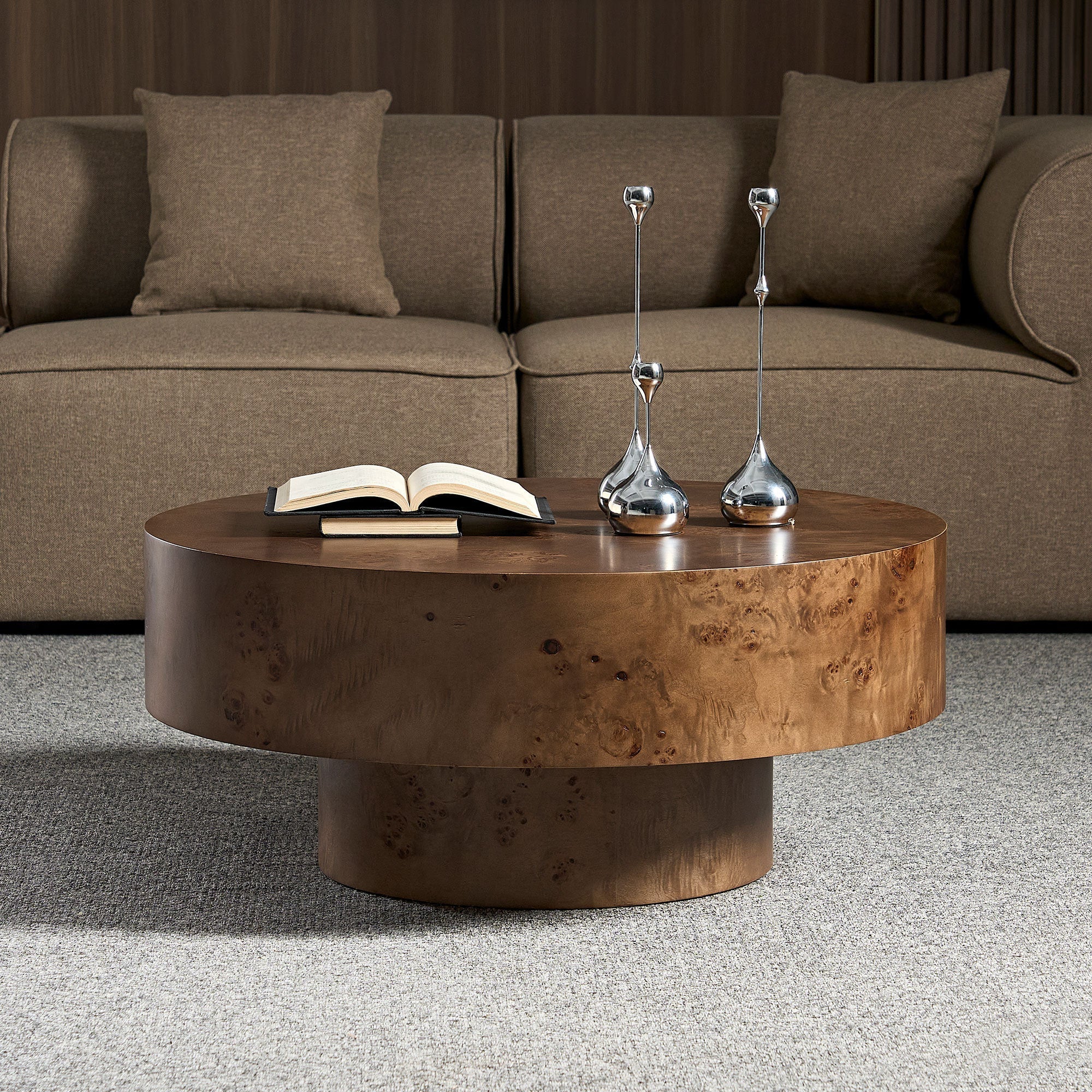 31.49'' Burl Wood Veneer Round Coffee Table - Image 3