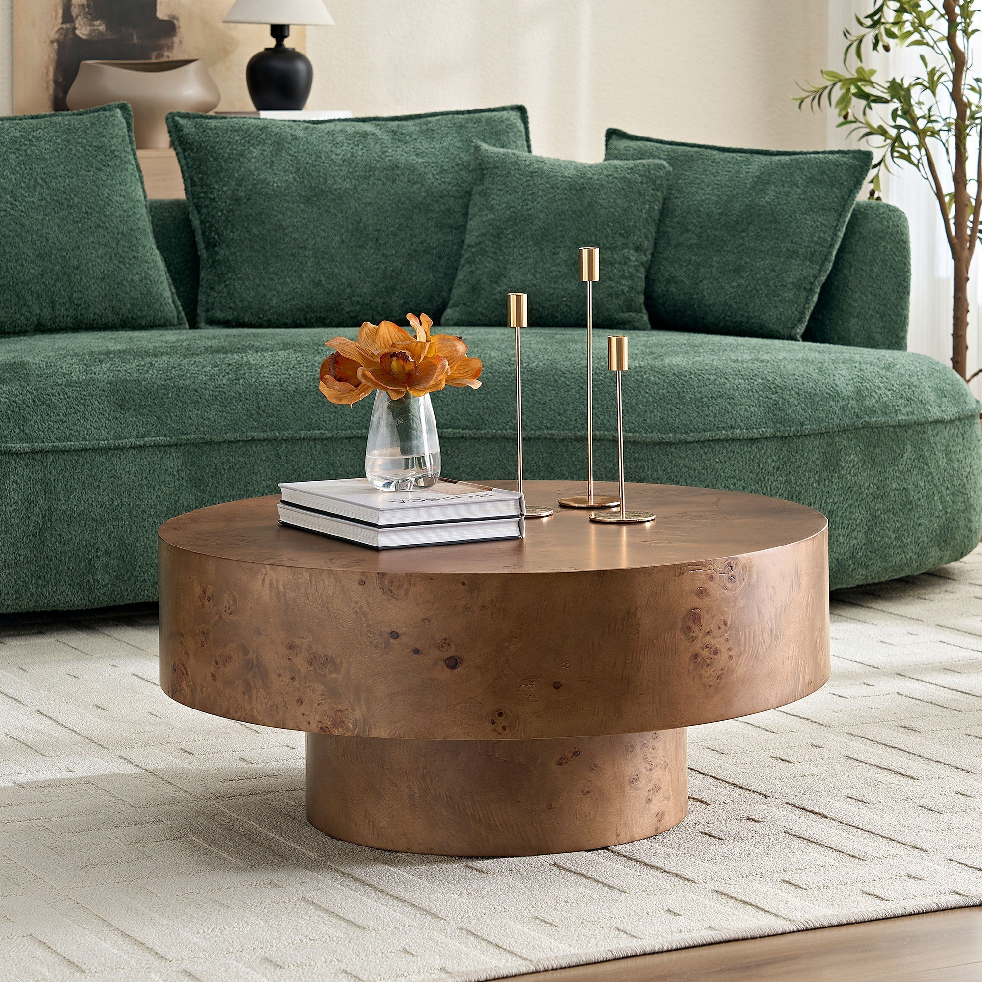 31.49'' Burl Wood Veneer Round Coffee Table - Image 6