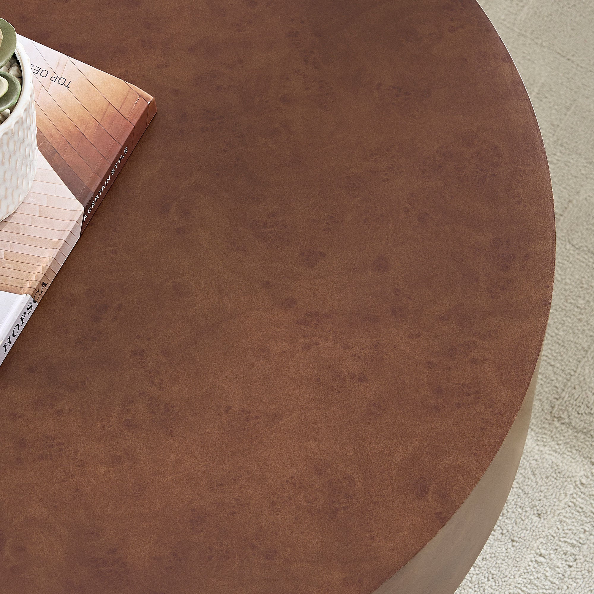 31.49'' Faux Burl Wood Pattern Round Coffee Table with Sturdy Pedestal - Image 13