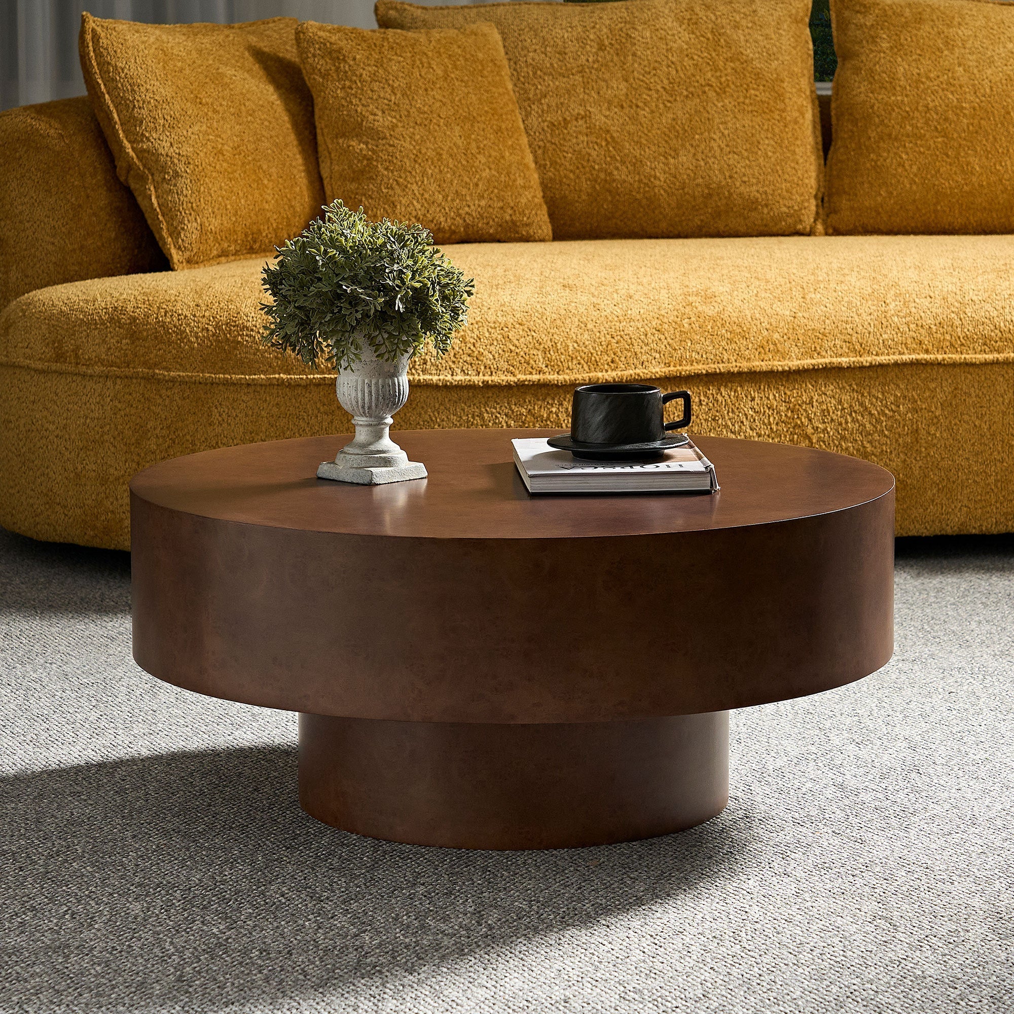 31.49'' Faux Burl Wood Pattern Round Coffee Table with Sturdy Pedestal - Image 2