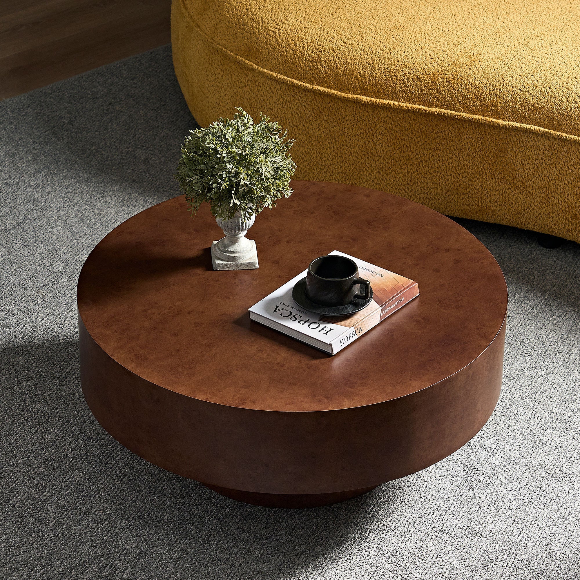 31.49'' Faux Burl Wood Pattern Round Coffee Table with Sturdy Pedestal - Image 3