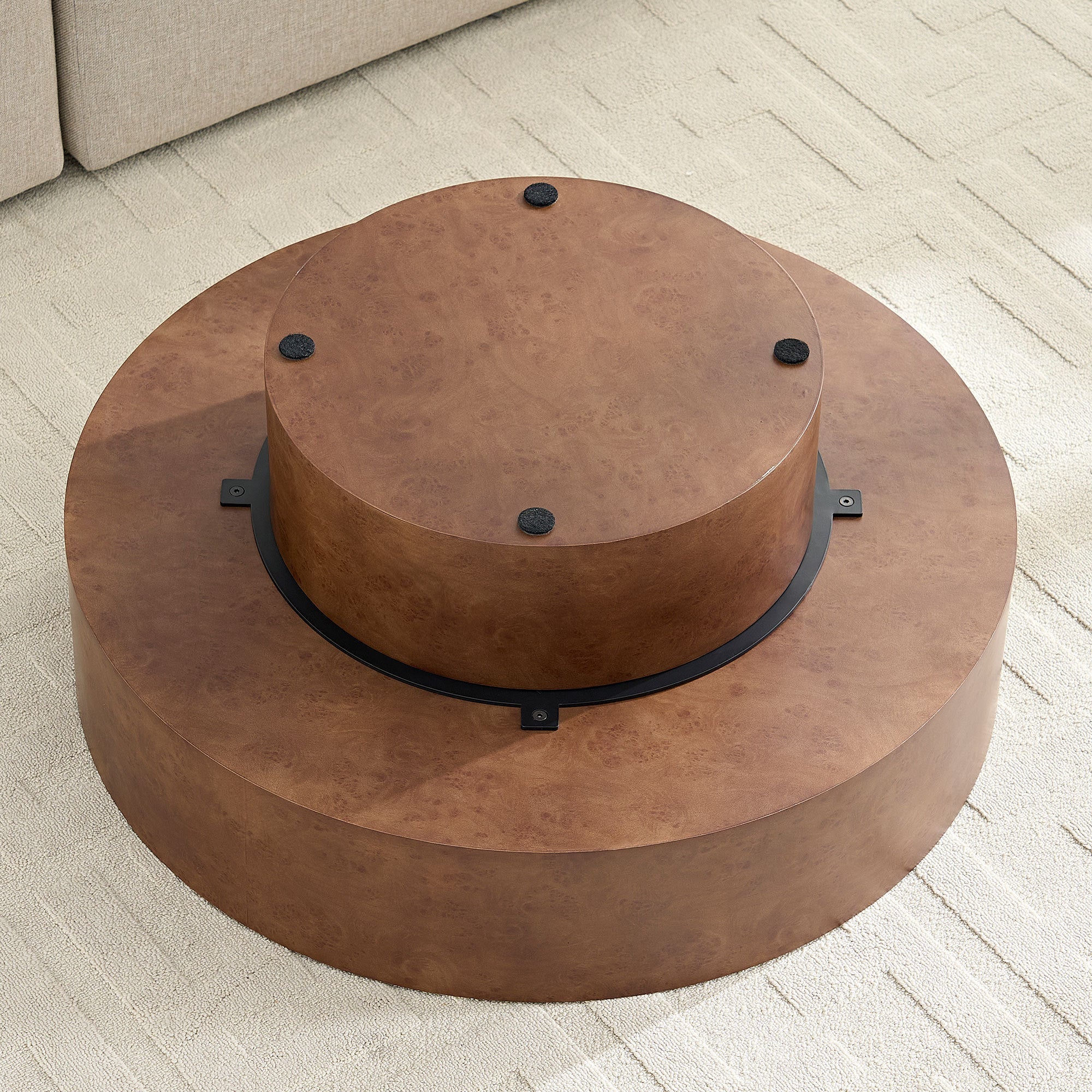 31.49'' Faux Burl Wood Pattern Round Coffee Table with Sturdy Pedestal - Image 6