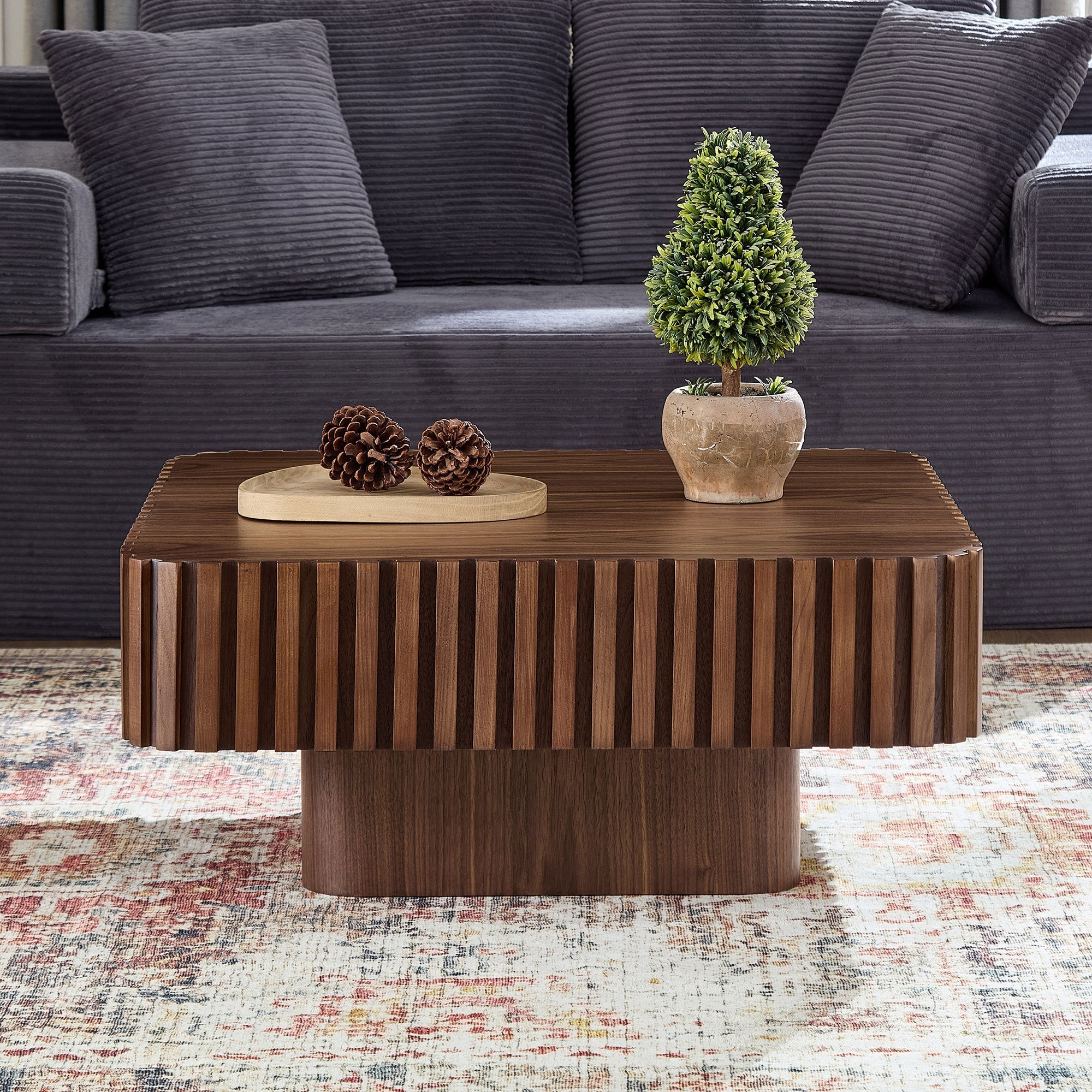 31.5 Inch Modern Handcraft Drum Coffee Table Walnut - Image 3