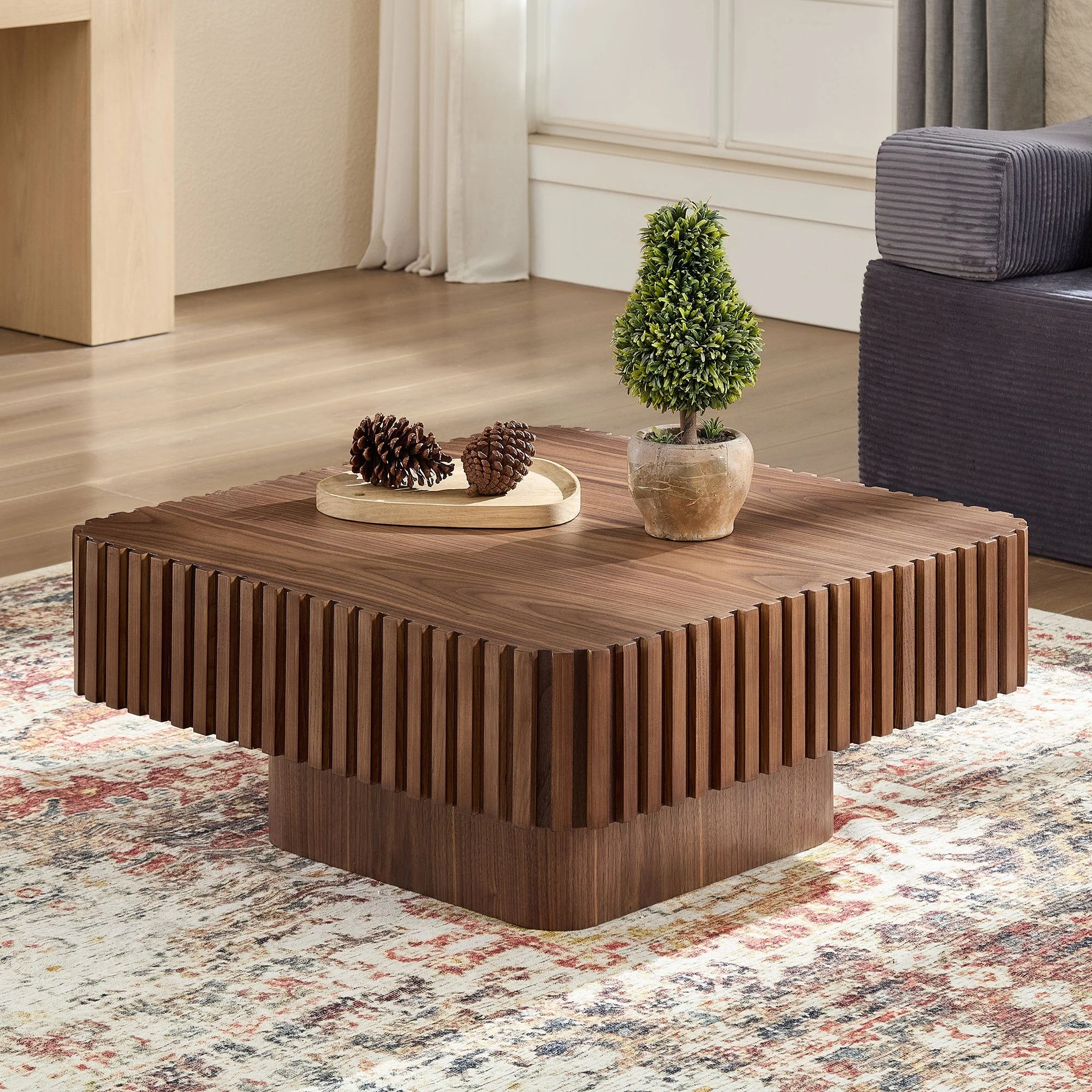 31.5 Inch Modern Handcraft Drum Coffee Table Walnut - Image 4