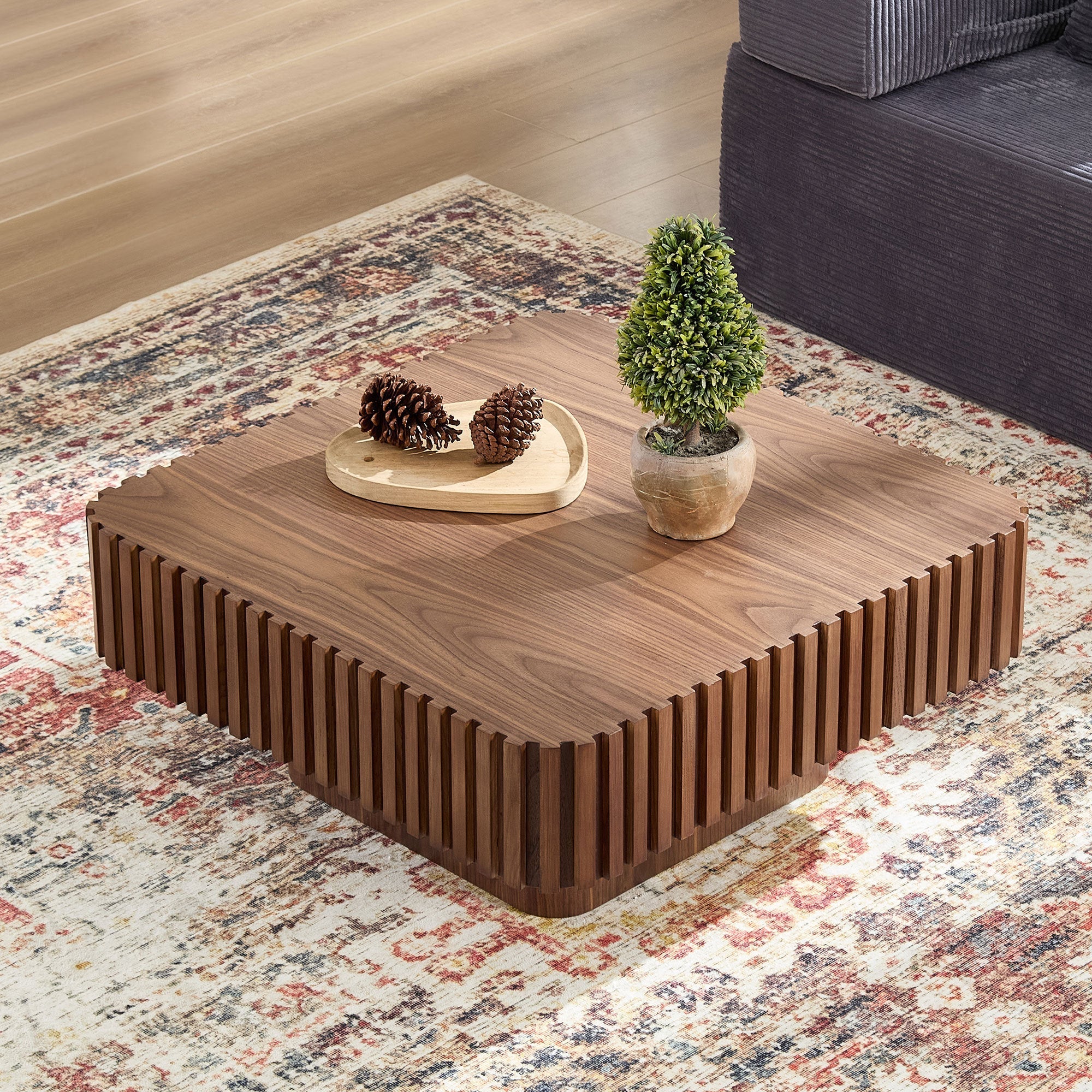 31.5 Inch Modern Handcraft Drum Coffee Table Walnut - Image 5