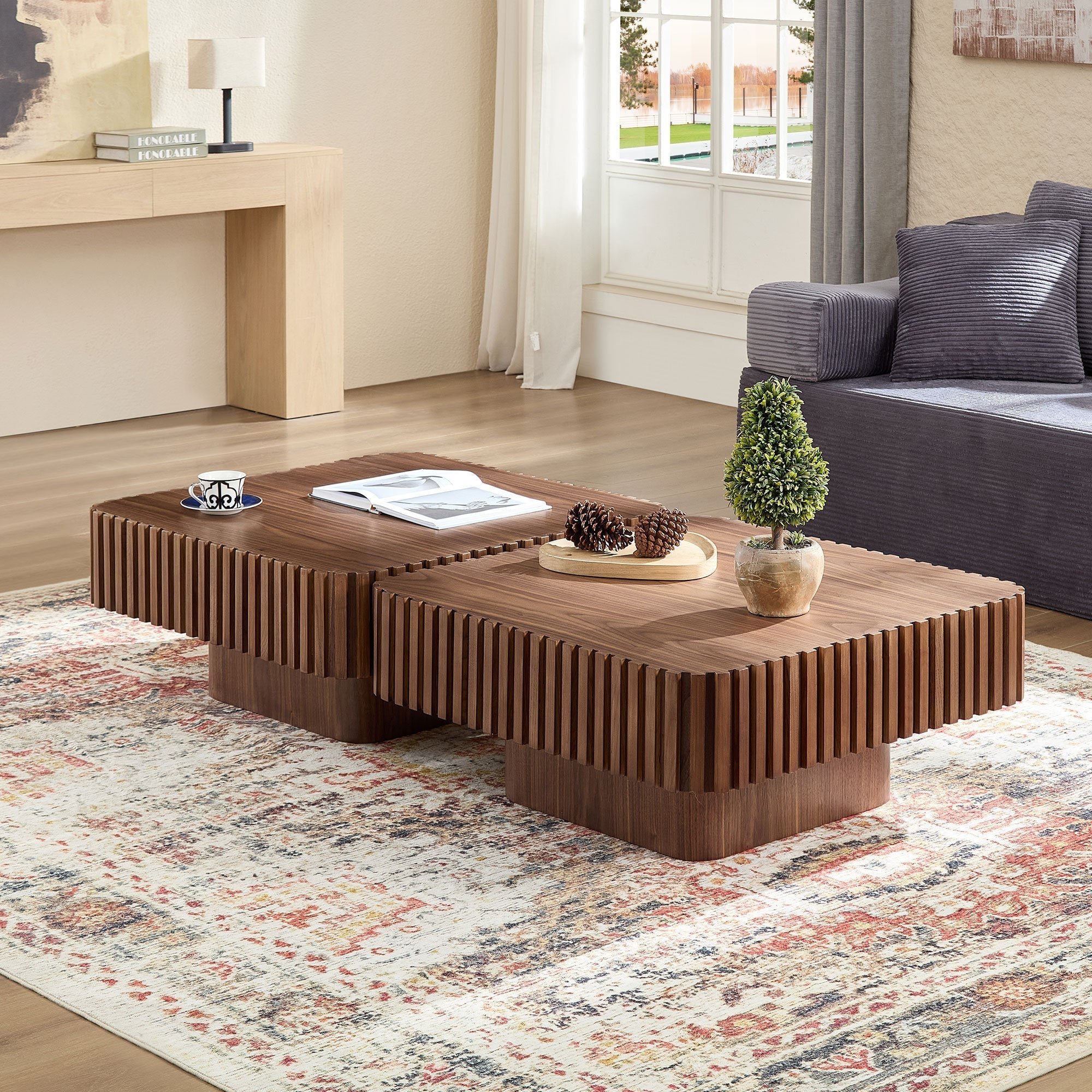 31.5 Inch Modern Handcraft Drum Coffee Table Walnut - Image 6
