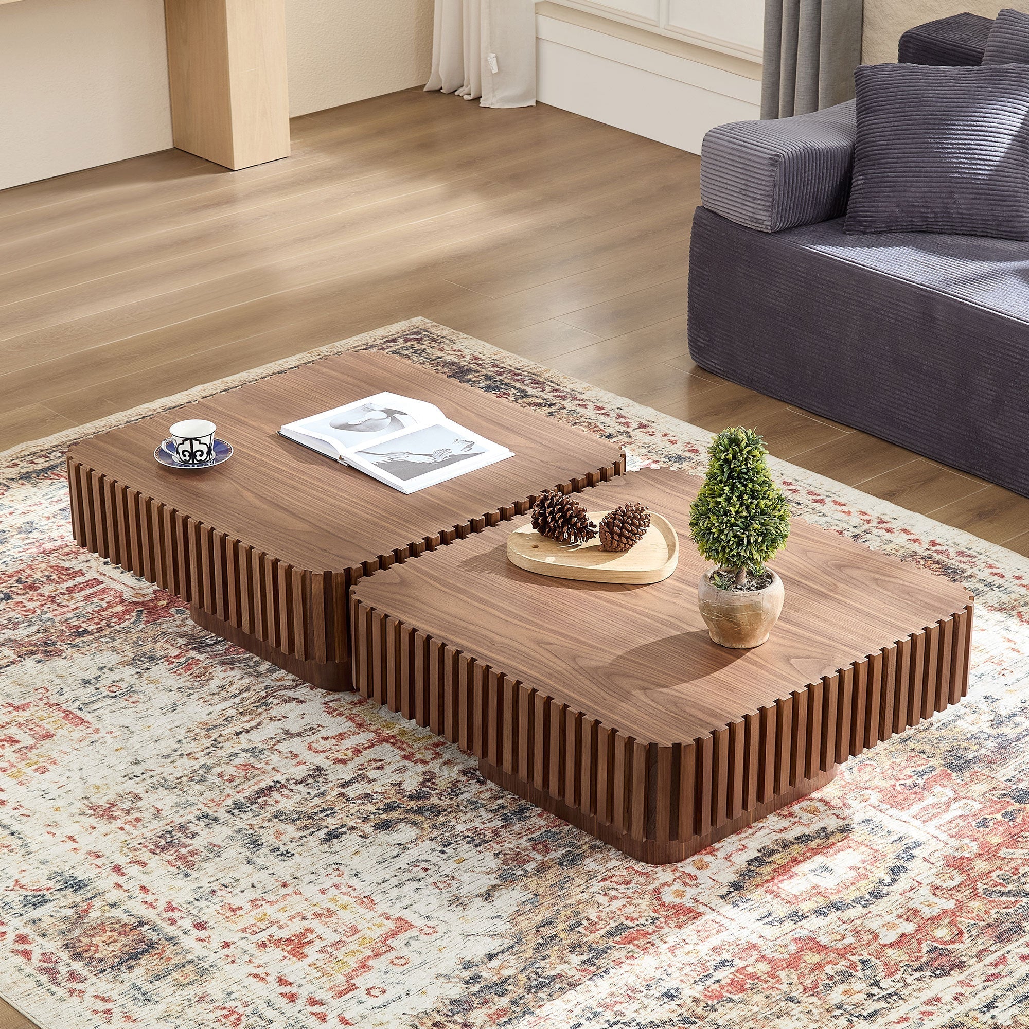 31.5 Inch Modern Handcraft Drum Coffee Table Walnut - Image 7