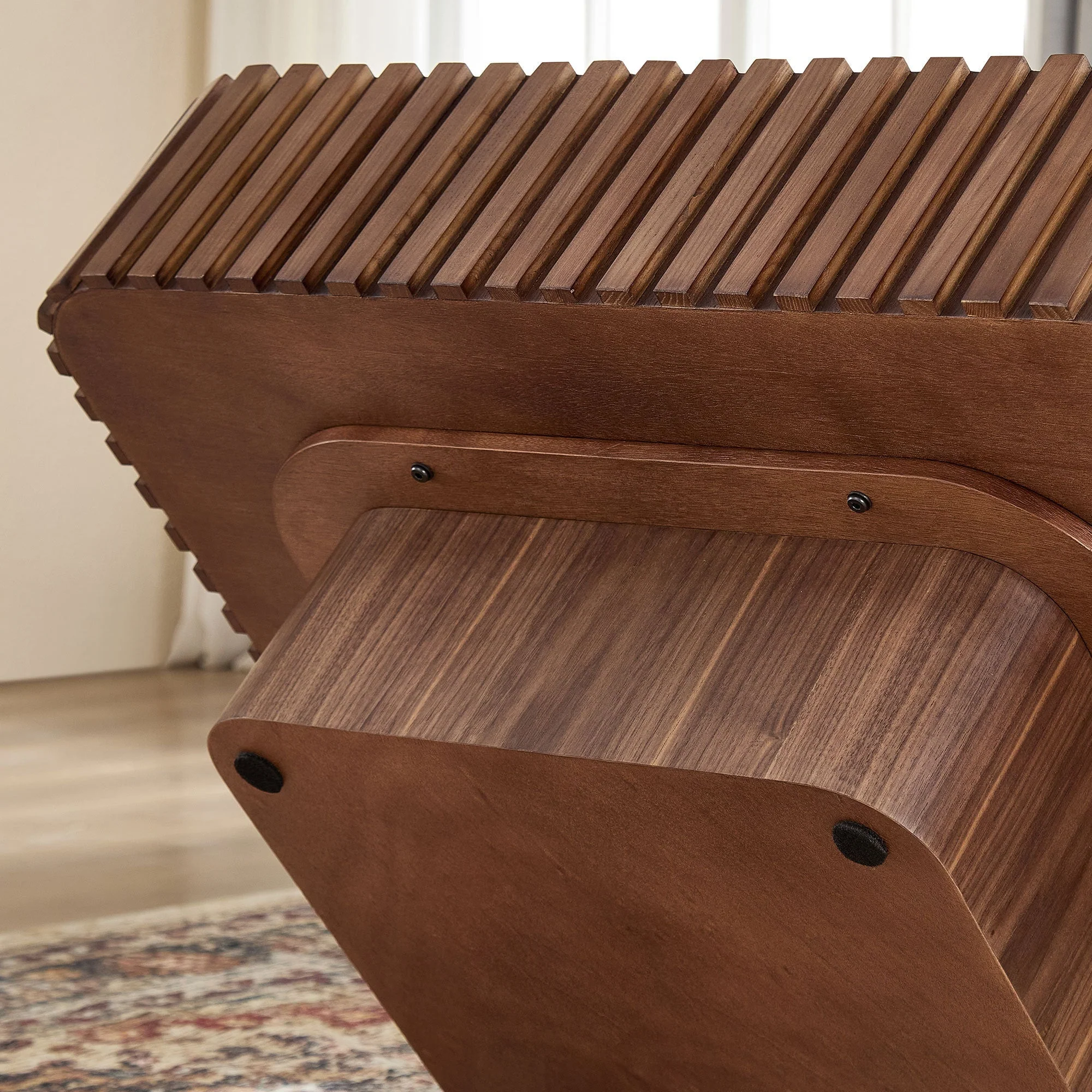 31.5 Inch Modern Handcraft Drum Coffee Table Walnut - Image 8