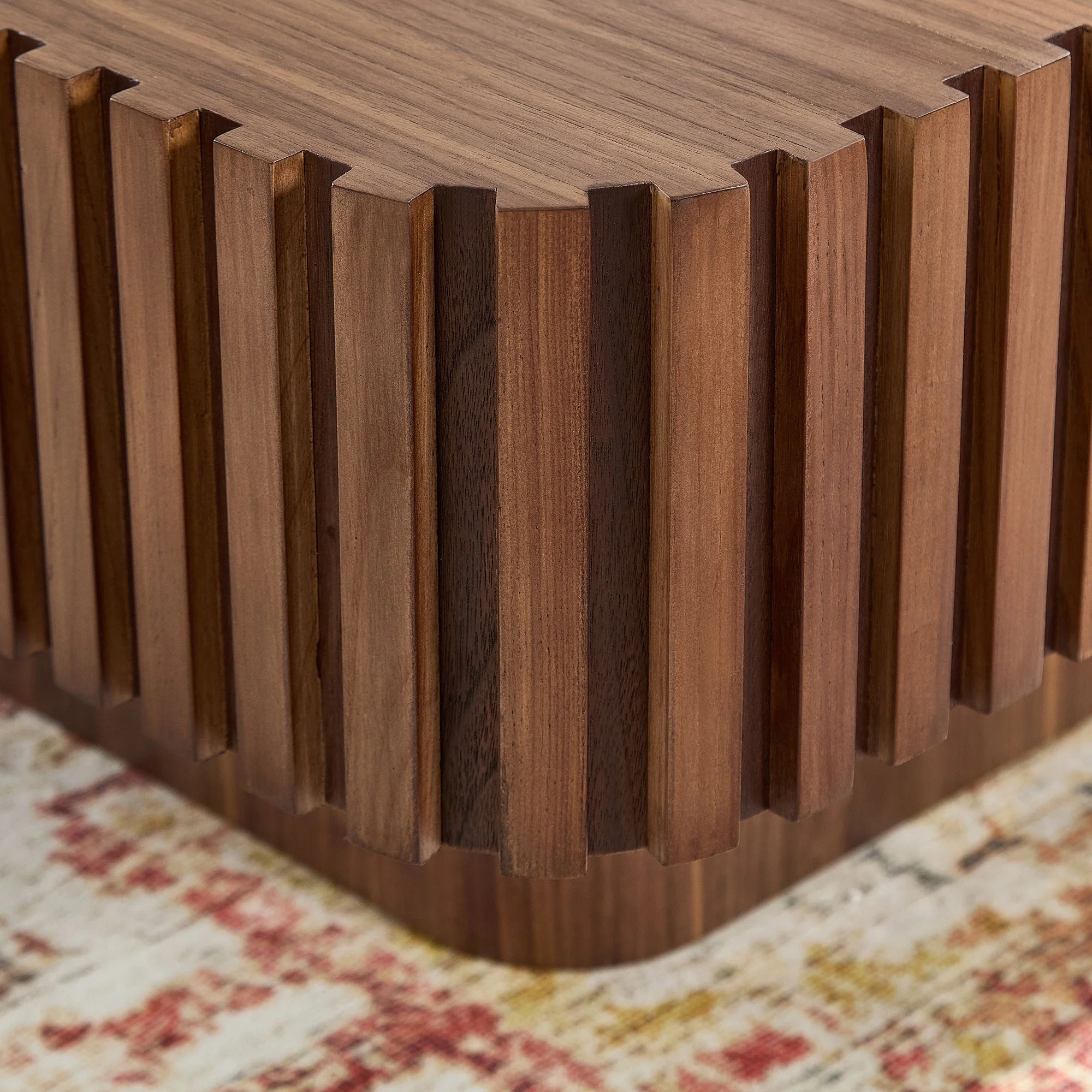 31.5 Inch Modern Handcraft Drum Coffee Table Walnut - Image 9