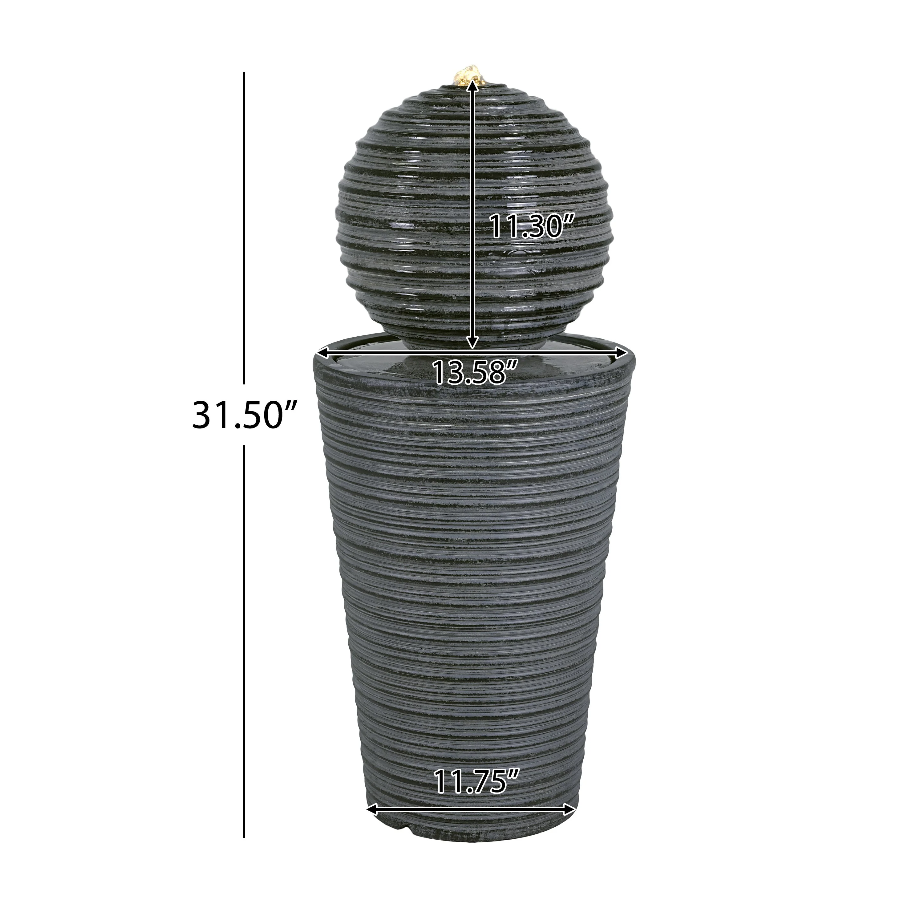 31.5' Tall Striped Concrete Column Fountain with LED Light - Gray Concrete Design - Image 3