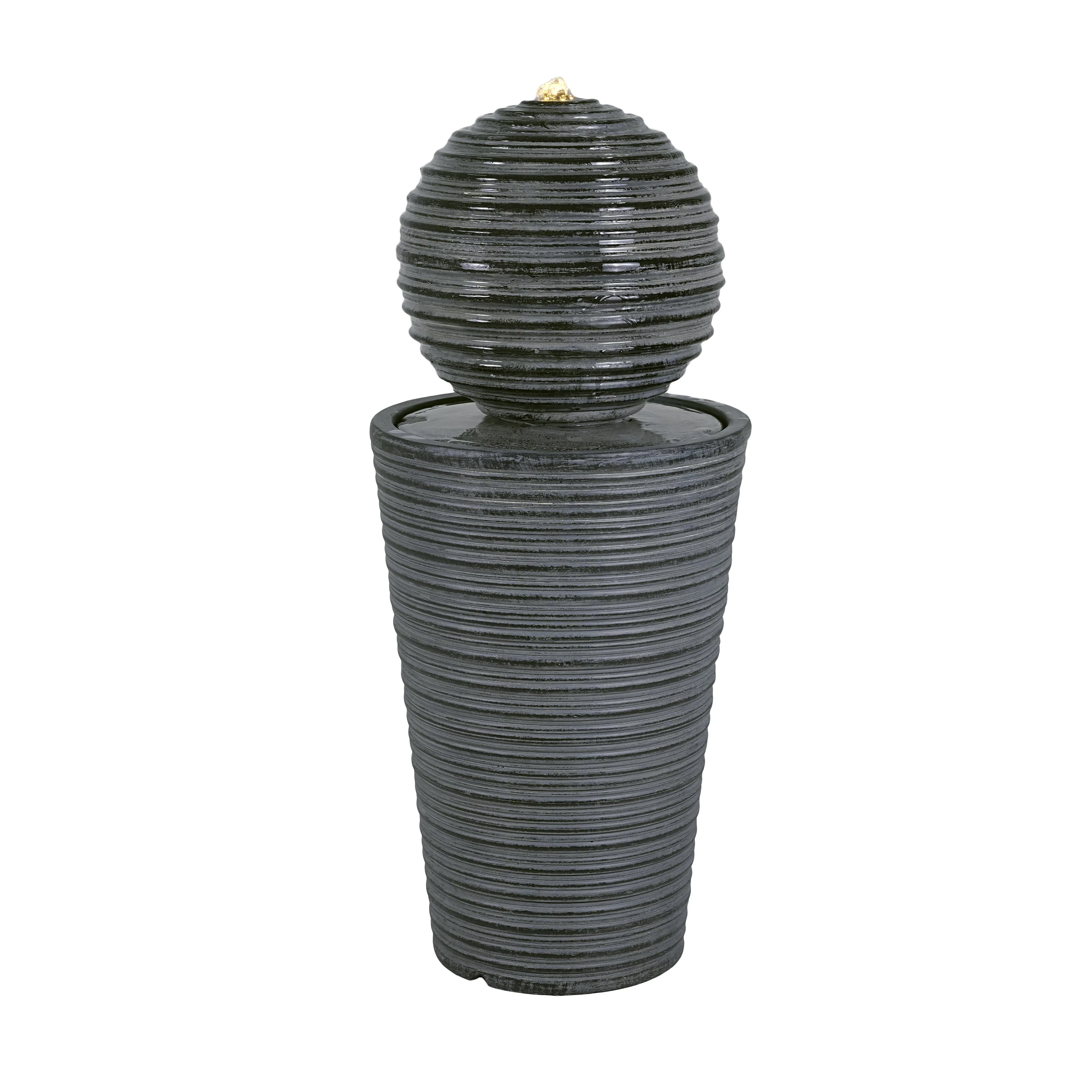 31.5' Tall Striped Concrete Column Fountain with LED Light - Gray Concrete Design - Image 5