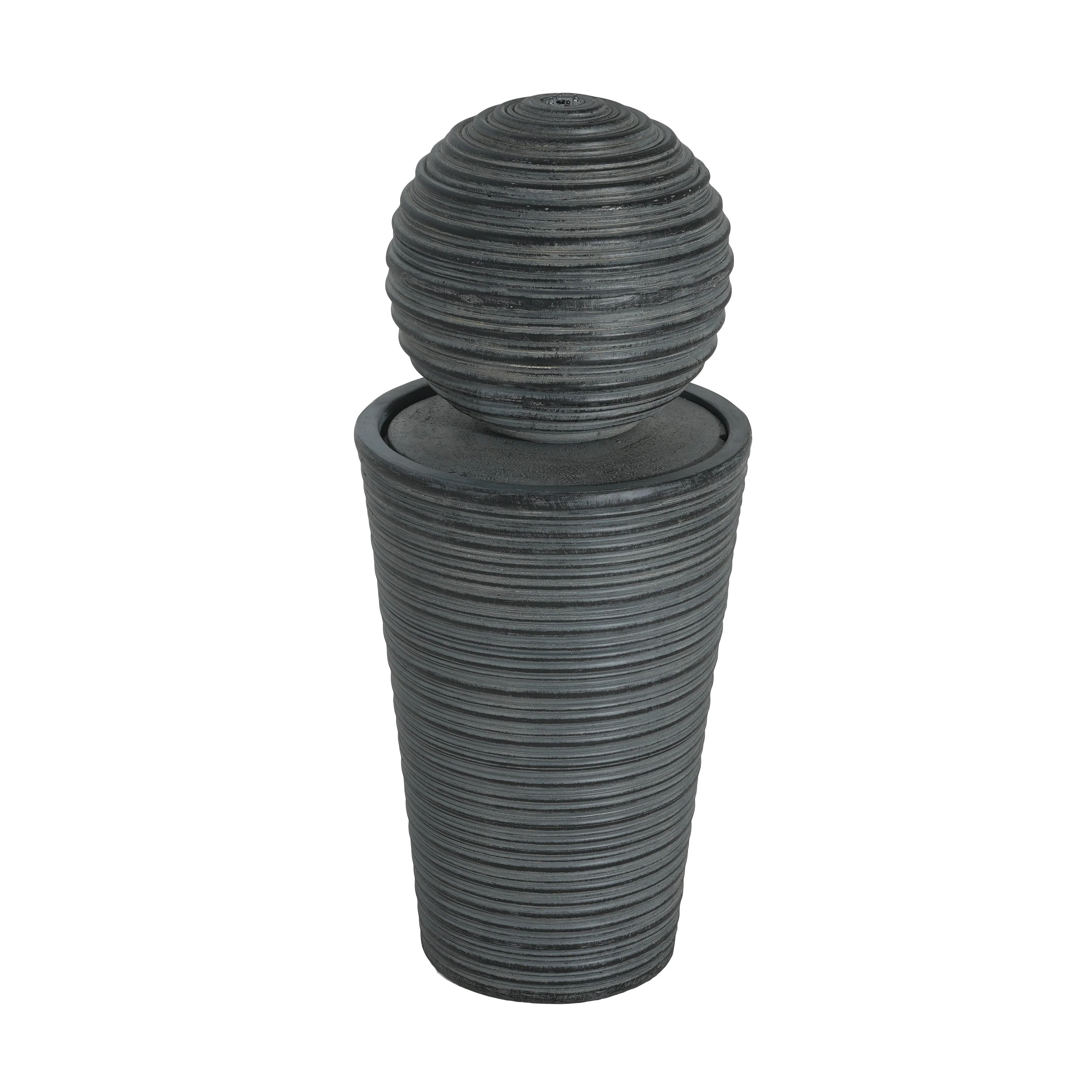 31.5' Tall Striped Concrete Column Fountain with LED Light - Gray Concrete Design - Image 6