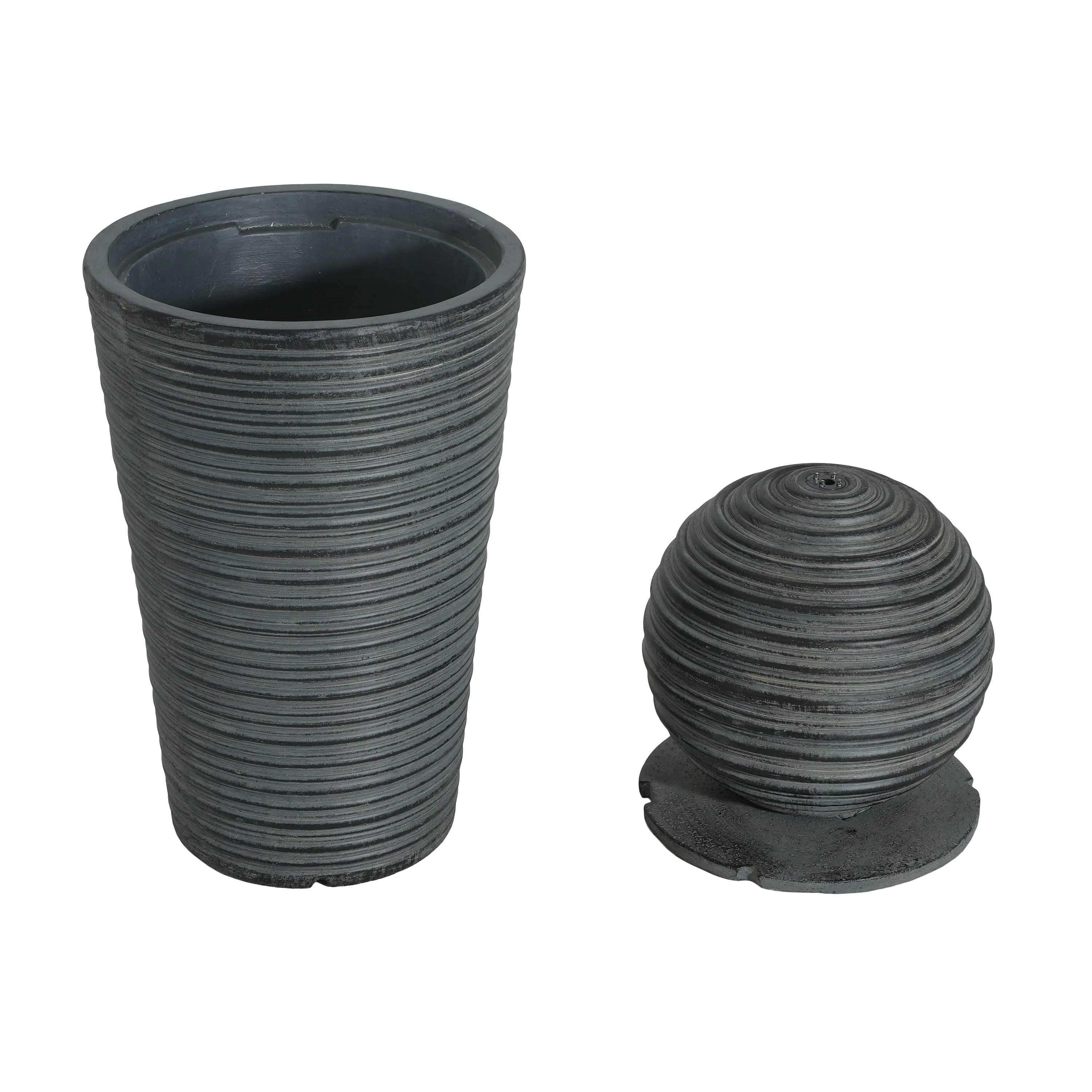 31.5' Tall Striped Concrete Column Fountain with LED Light - Gray Concrete Design - Image 7