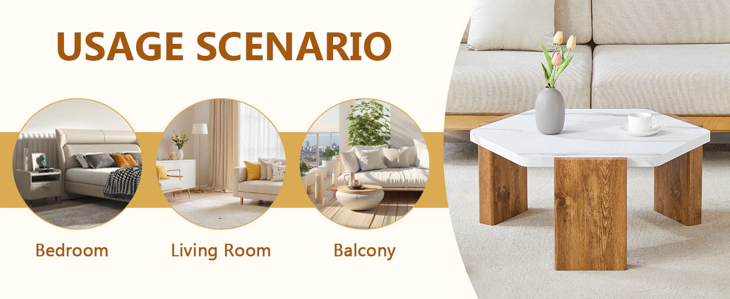 31-Inch Modern-Style Hexagonal Coffee Table - Image 20